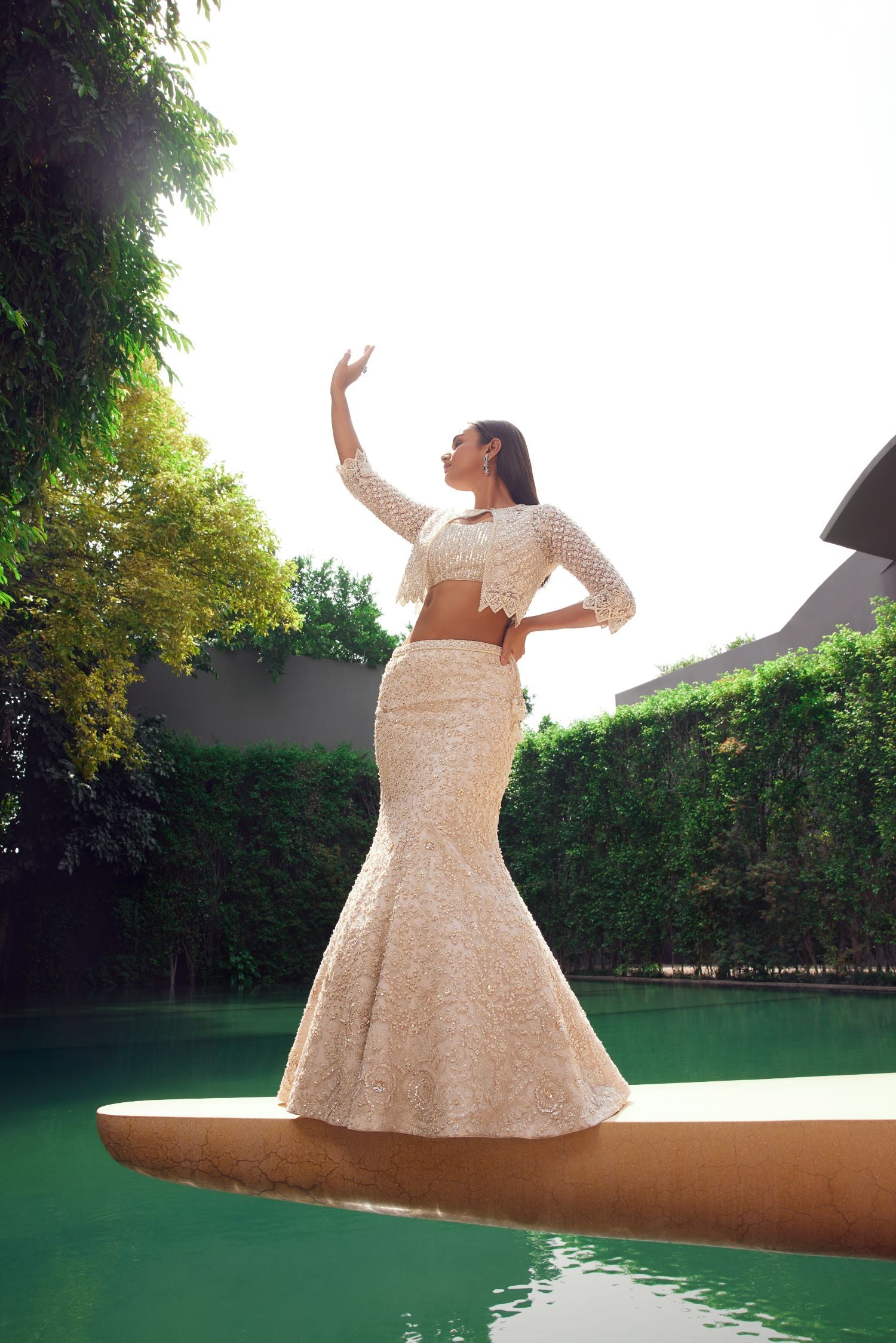 Ivory Fish Cut Lehenga With Cape Set