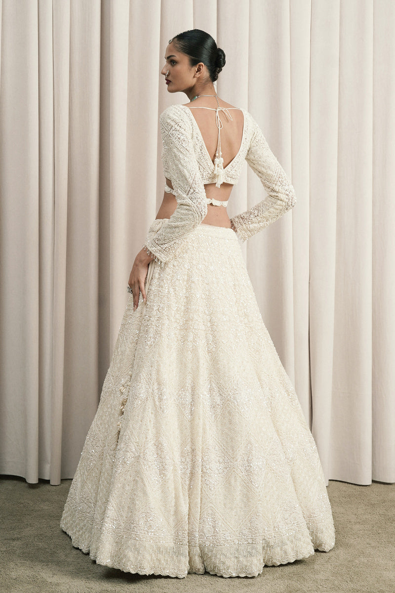 IVORY CHANTILLY APPLIQUÉ LEHENGA WITH DUPATTA