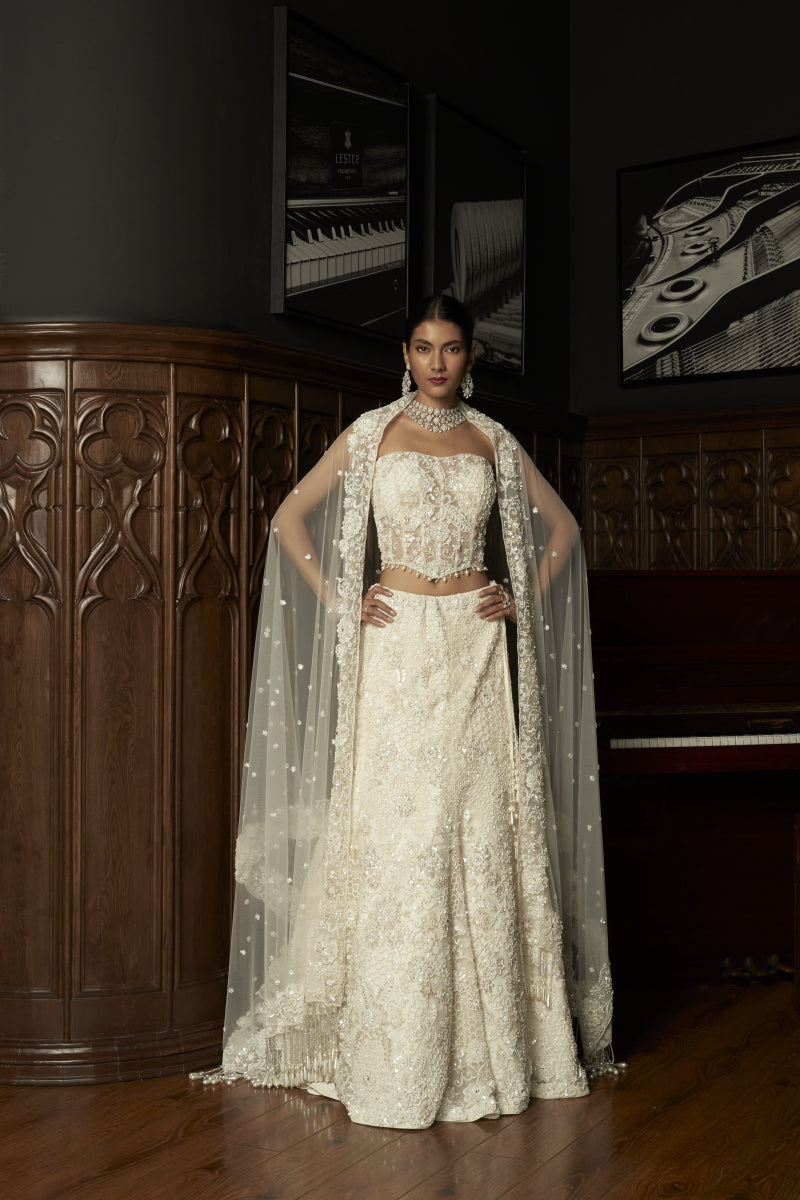 Ivory Fish Cut Lehenga Set