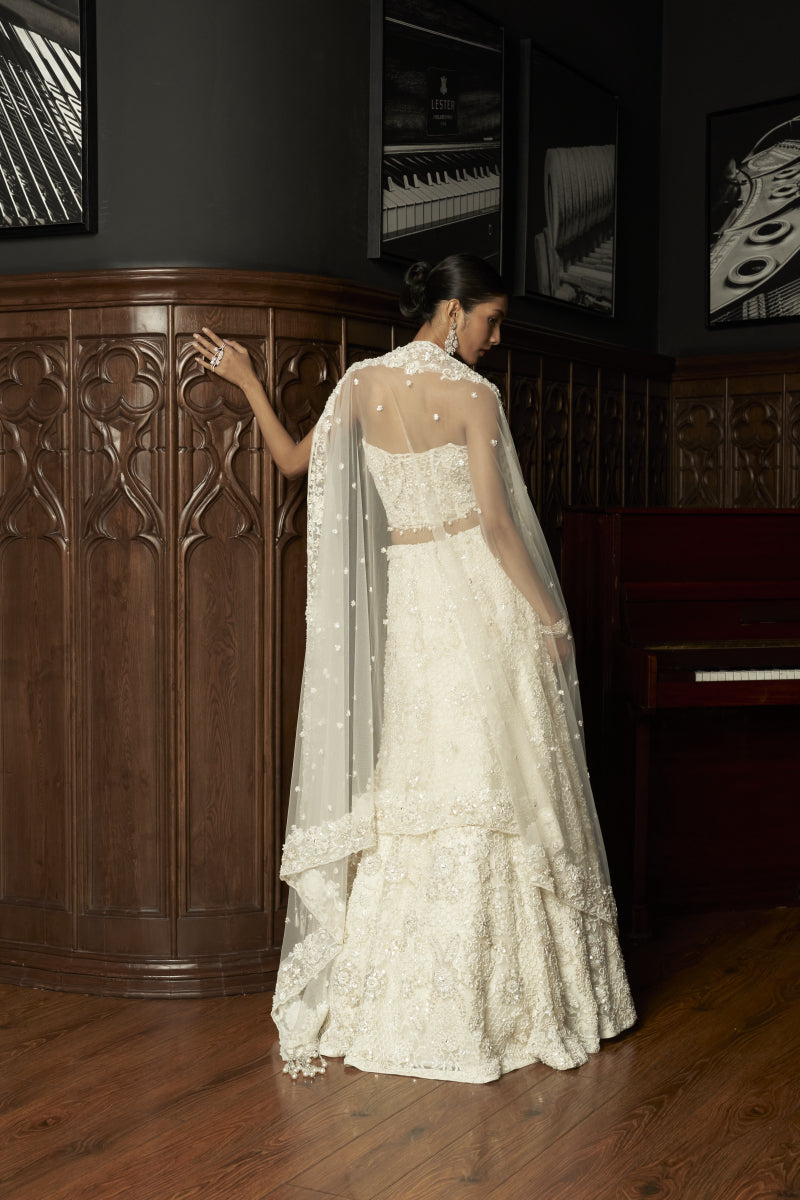 Ivory Fish Cut Lehenga Set