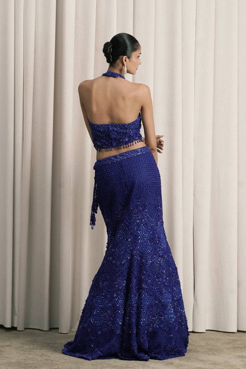 ROYAL BLUE FISH-CUT EMBROIDERED LEHENGA WITH DUPATTA