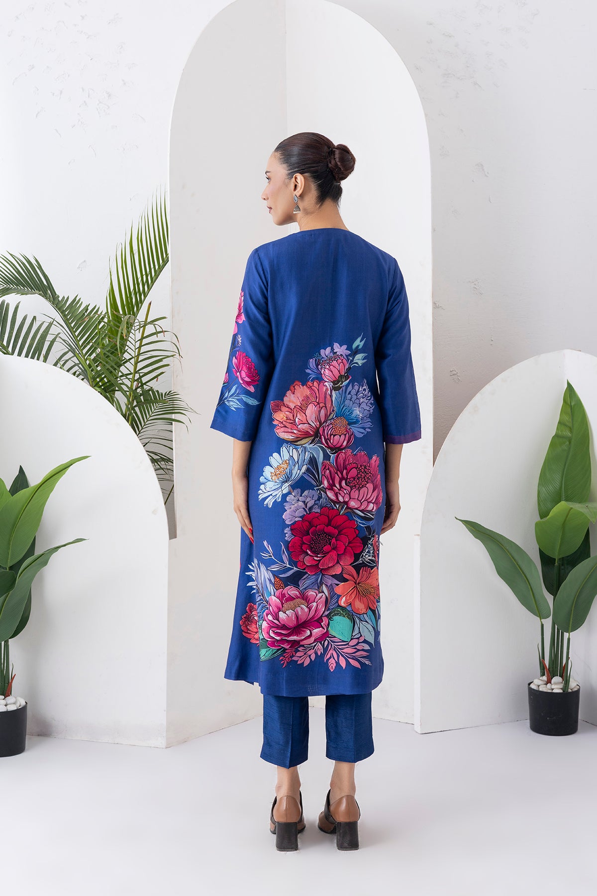 Cobalt Blue Silk Chanderi Printed Tunic