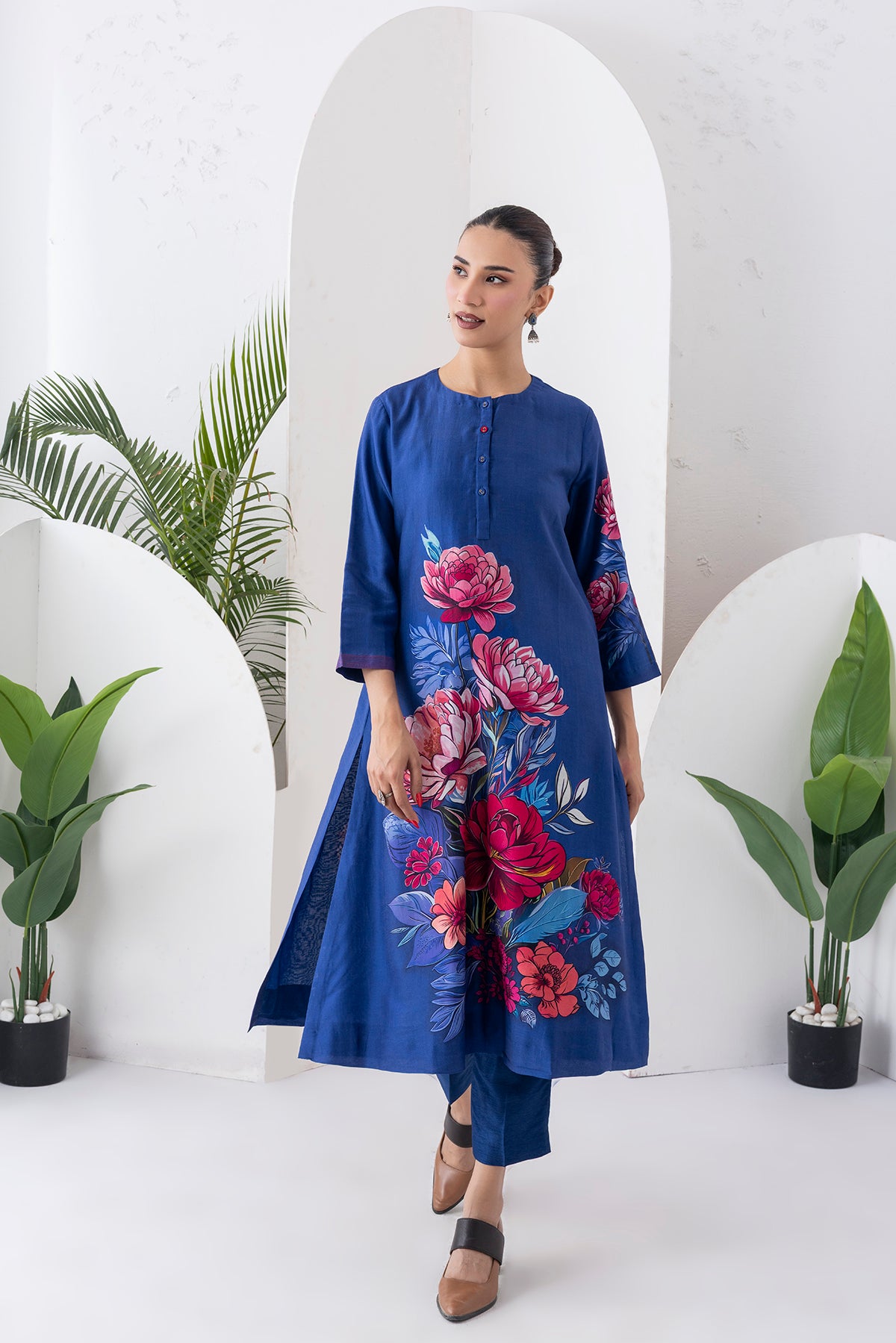 Cobalt Blue Silk Chanderi Printed Tunic