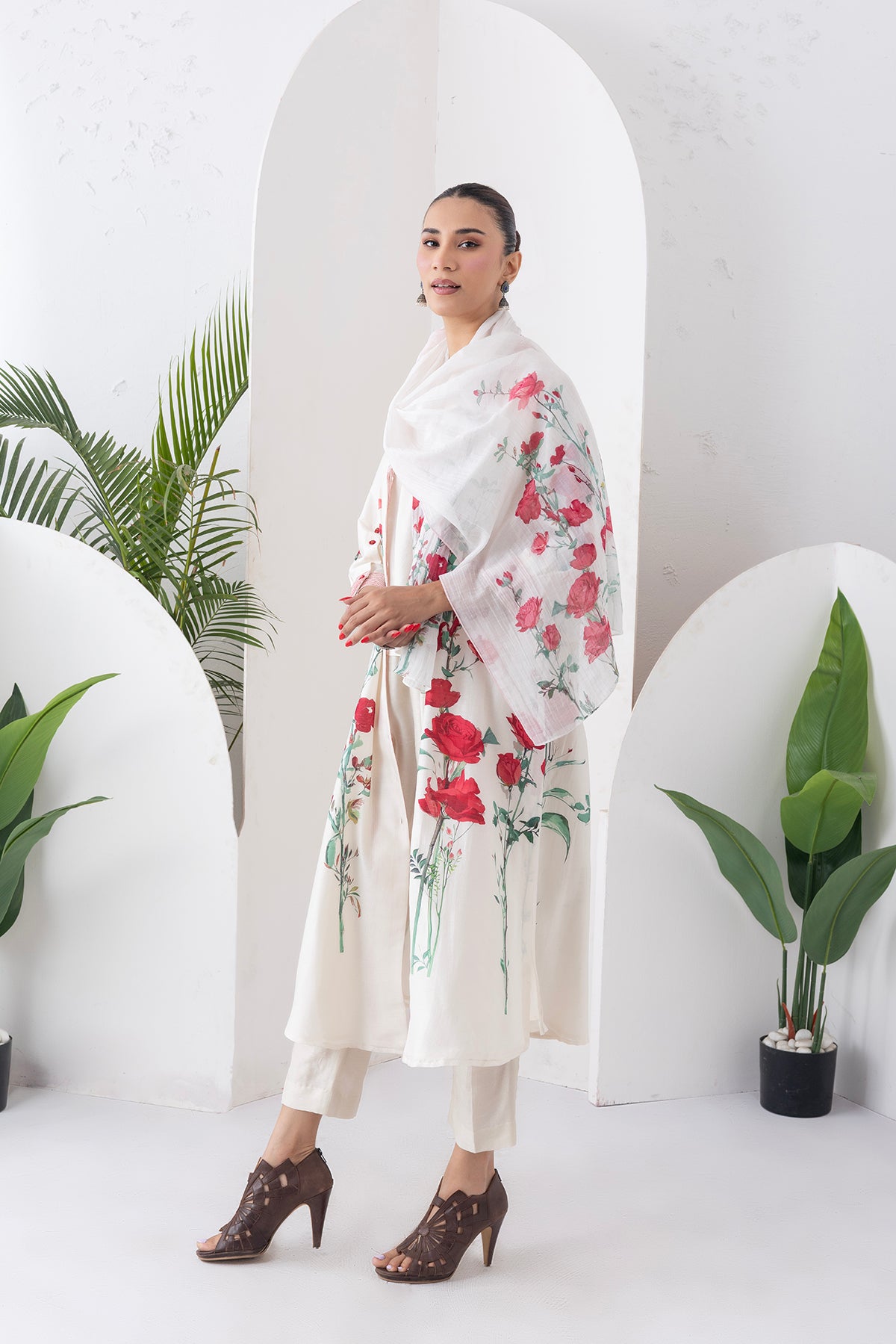 Ivory Thin Chanderi Printed Stole
