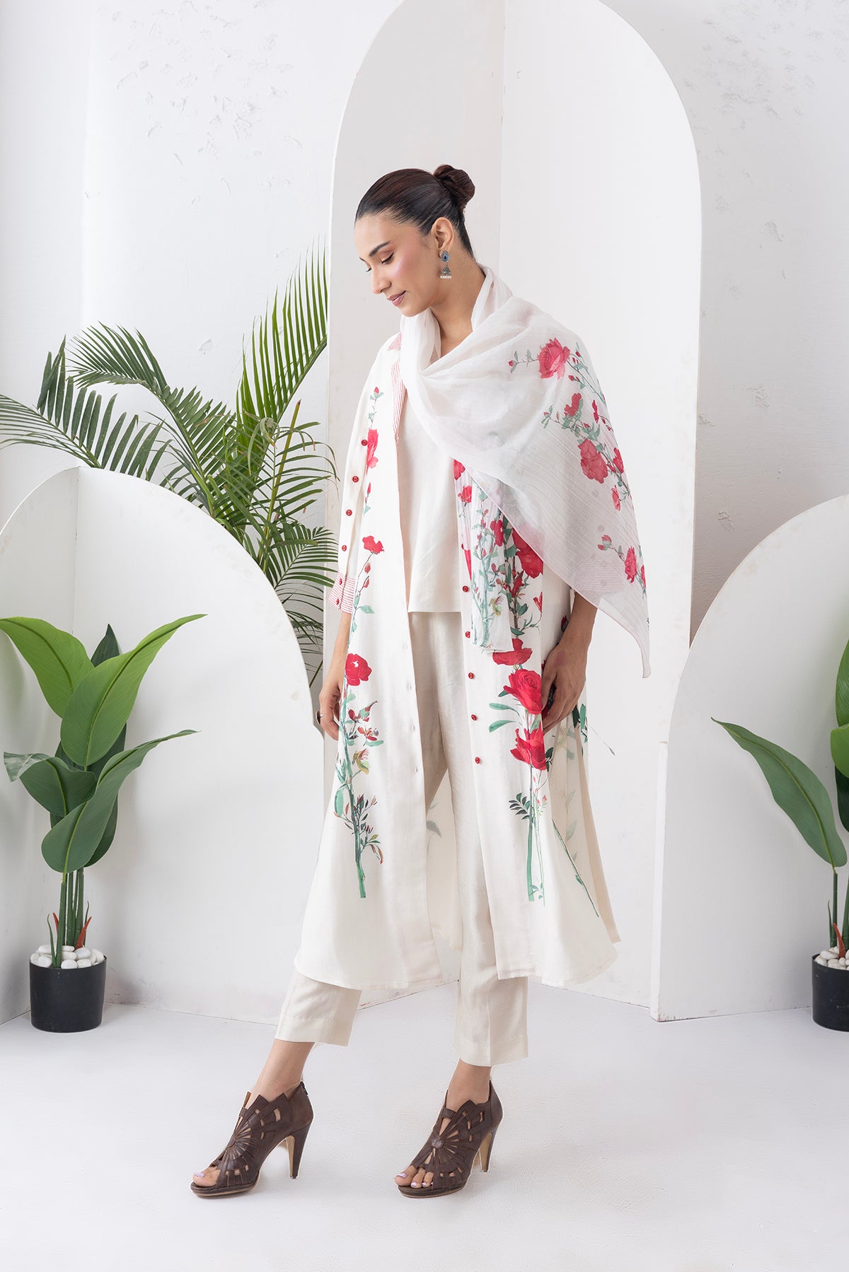 Ivory Thin Chanderi Printed Stole