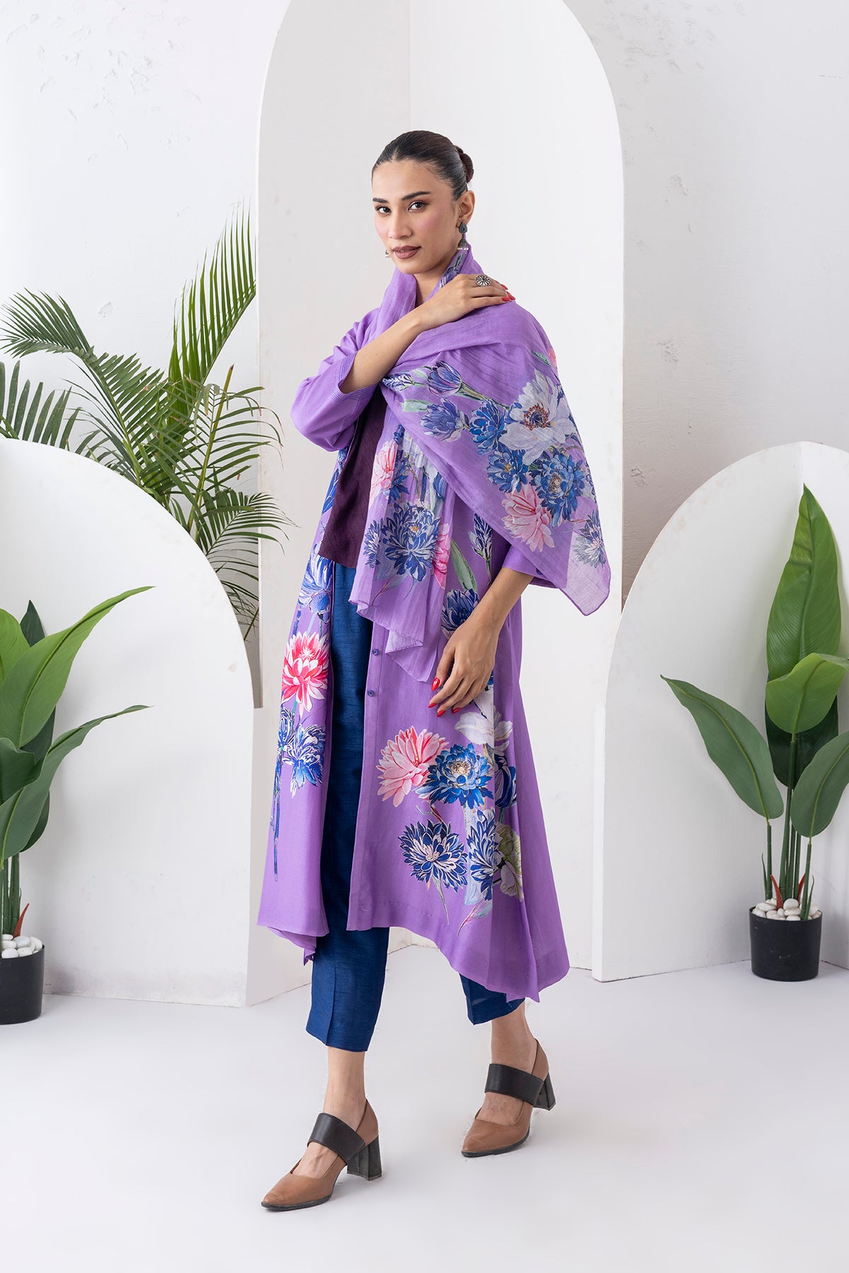 Lavender Thin Chanderi Printed Stole
