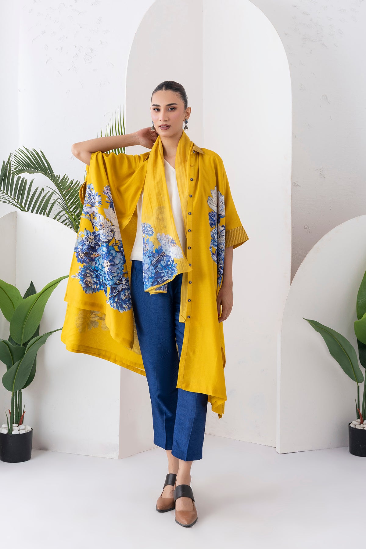 Yellow Thin Chanderi Printed Stole