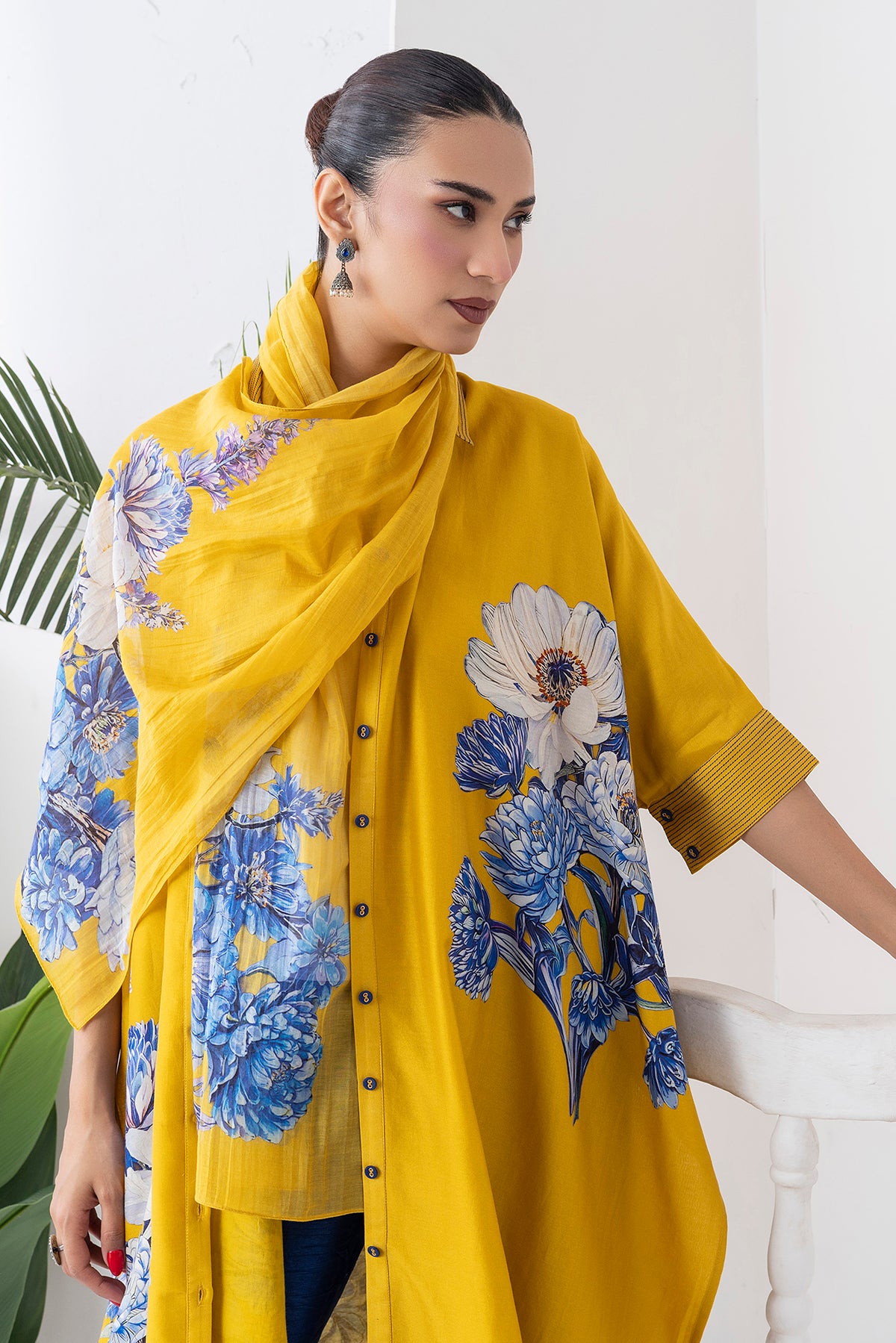 Yellow Thin Chanderi Printed Stole