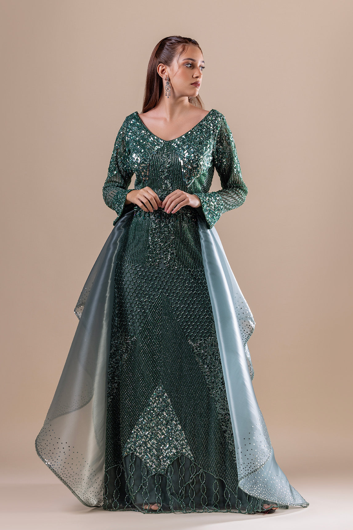 Fern Green Gown With Detachabe Bussel