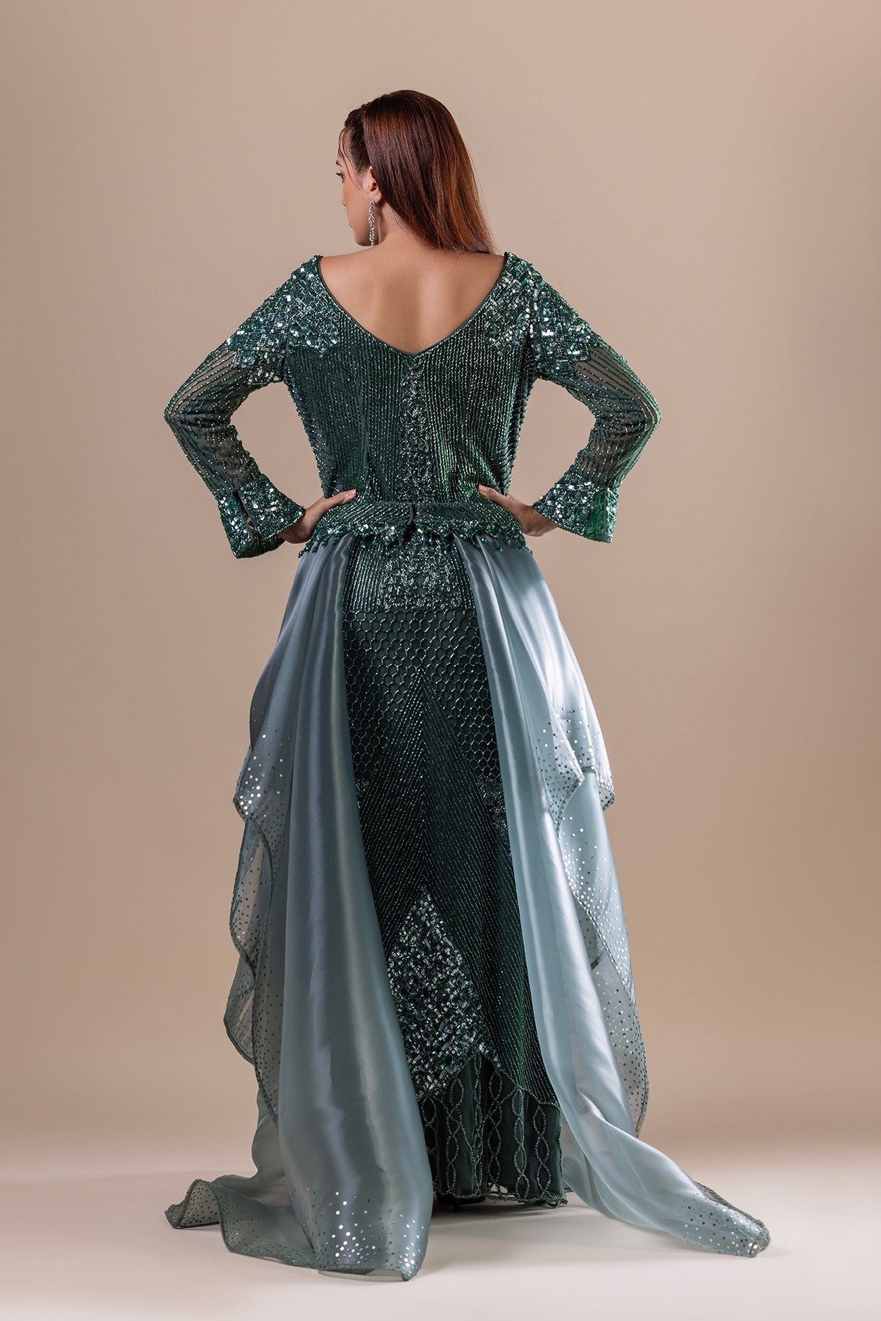 Fern Green Gown With Detachabe Bussel