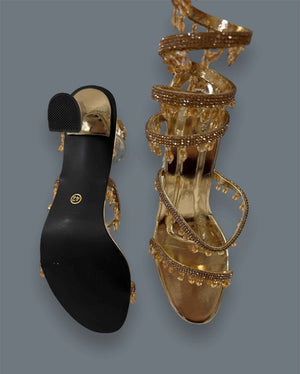 Richa Chadha Champagne Gold Spring with Emblishment Heel Sandal