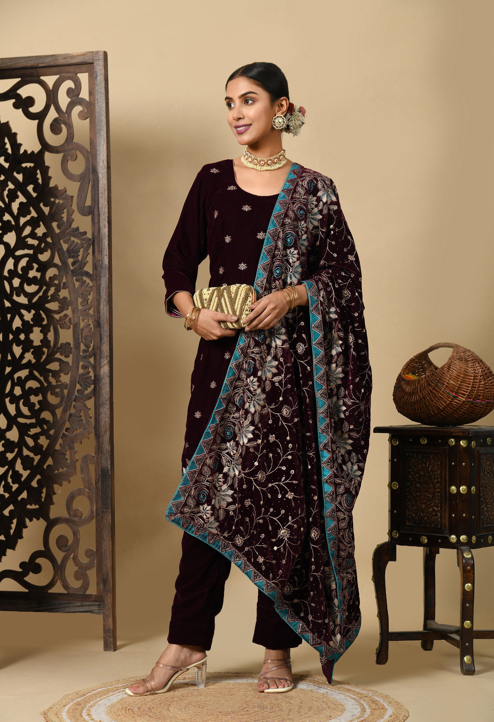 Wine Kurta Set