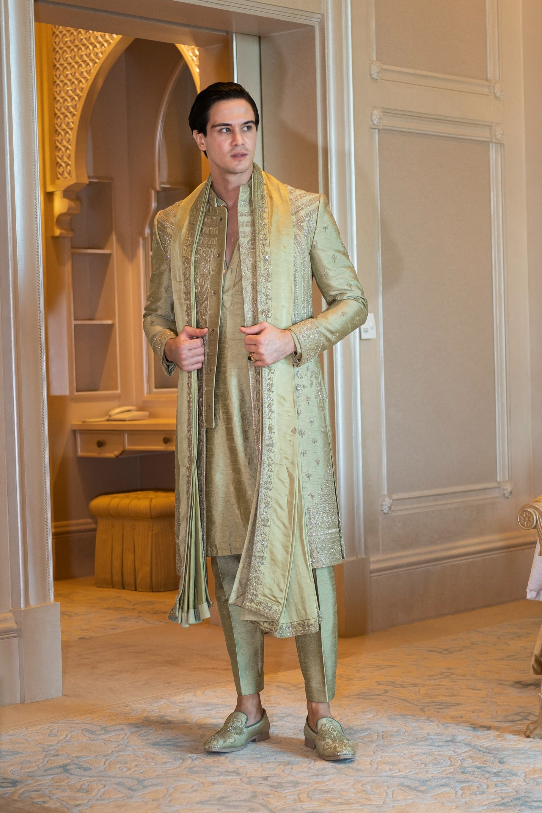 Olive Oleander Sherwani Set