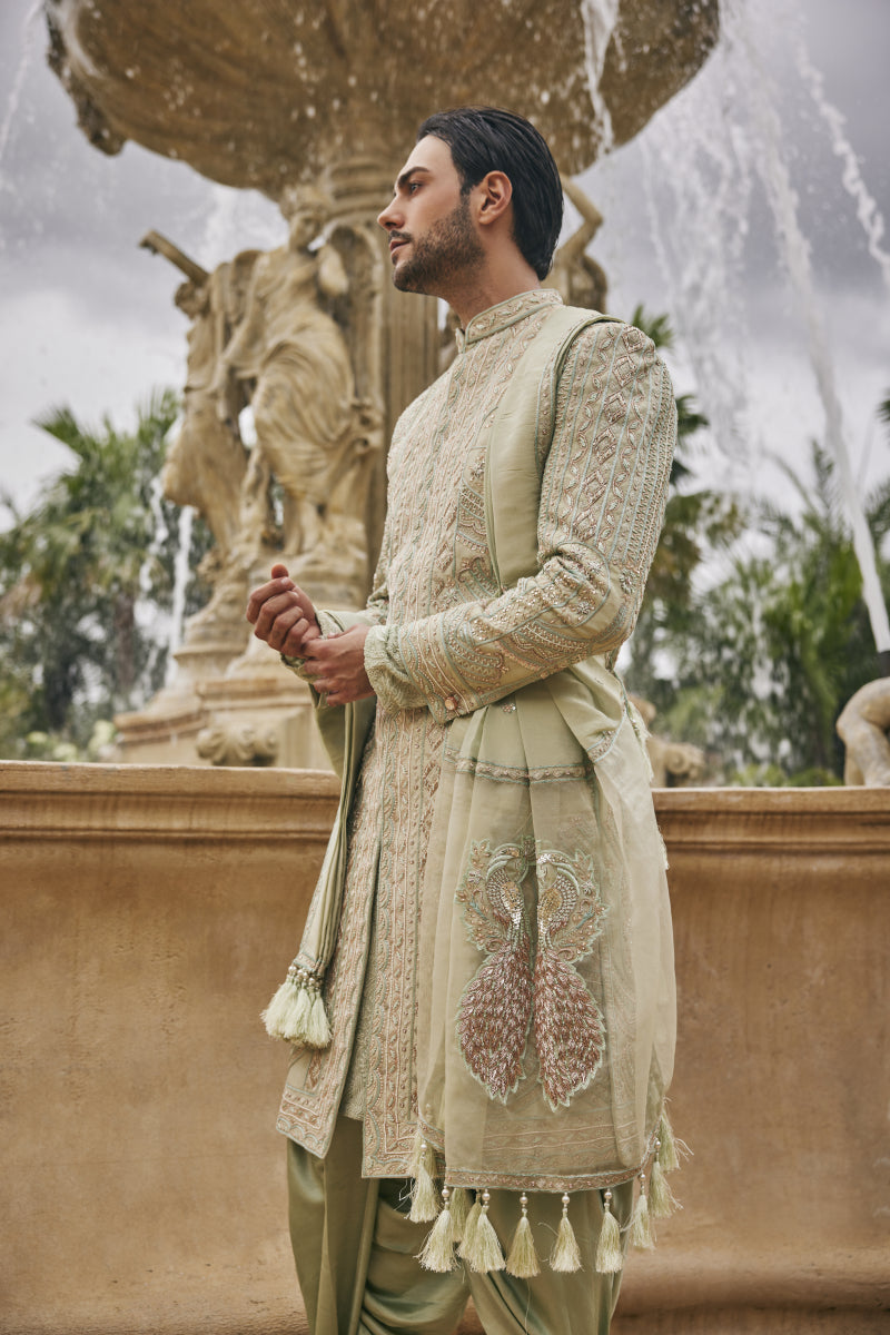 Sage in Siam Sherwani Set (Plain Kurta)