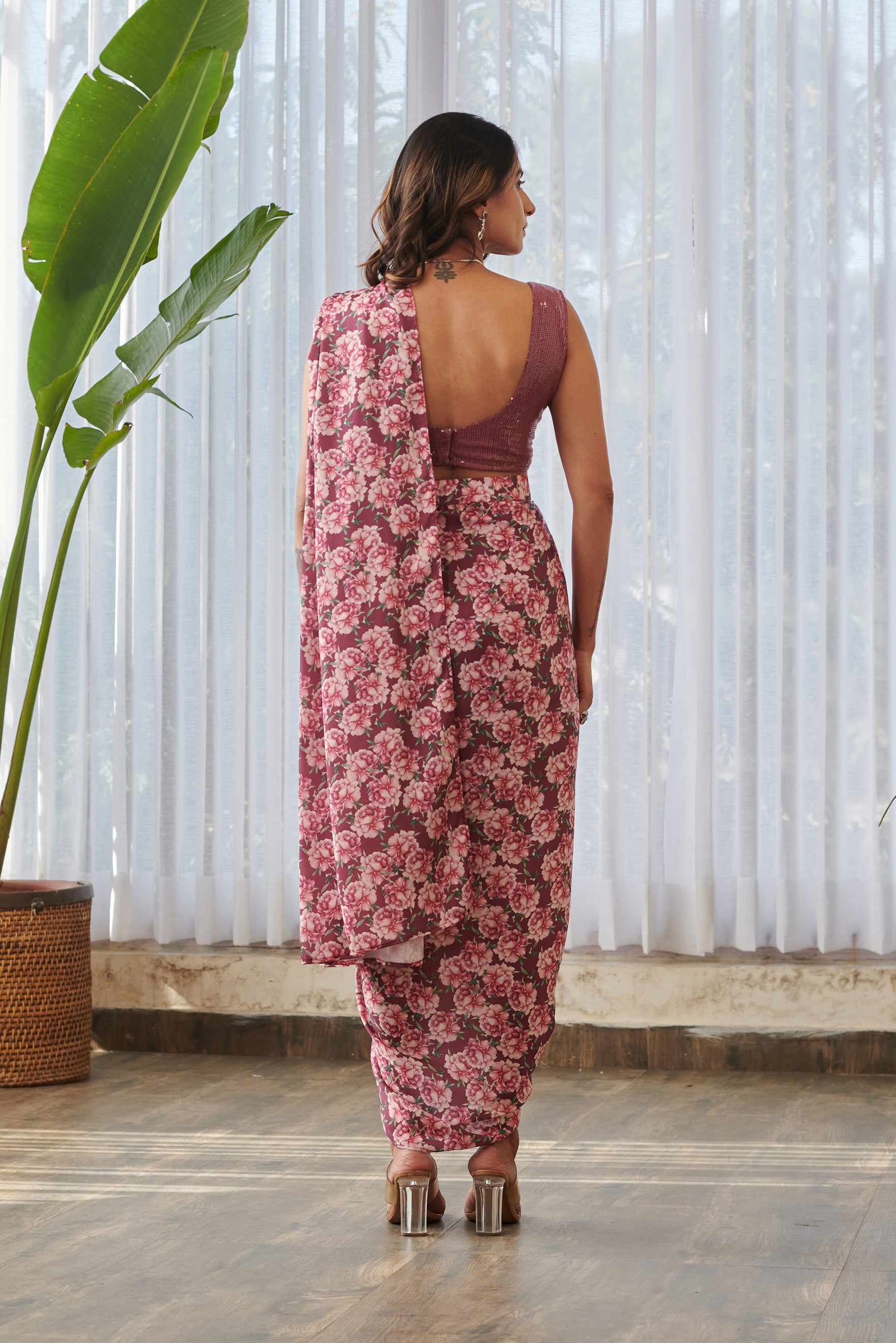 Burgundy Lungi Saree Set
