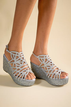 Women's Giorgia Grey Wedge Sandals – Open Toe, Vegan Faux Leather