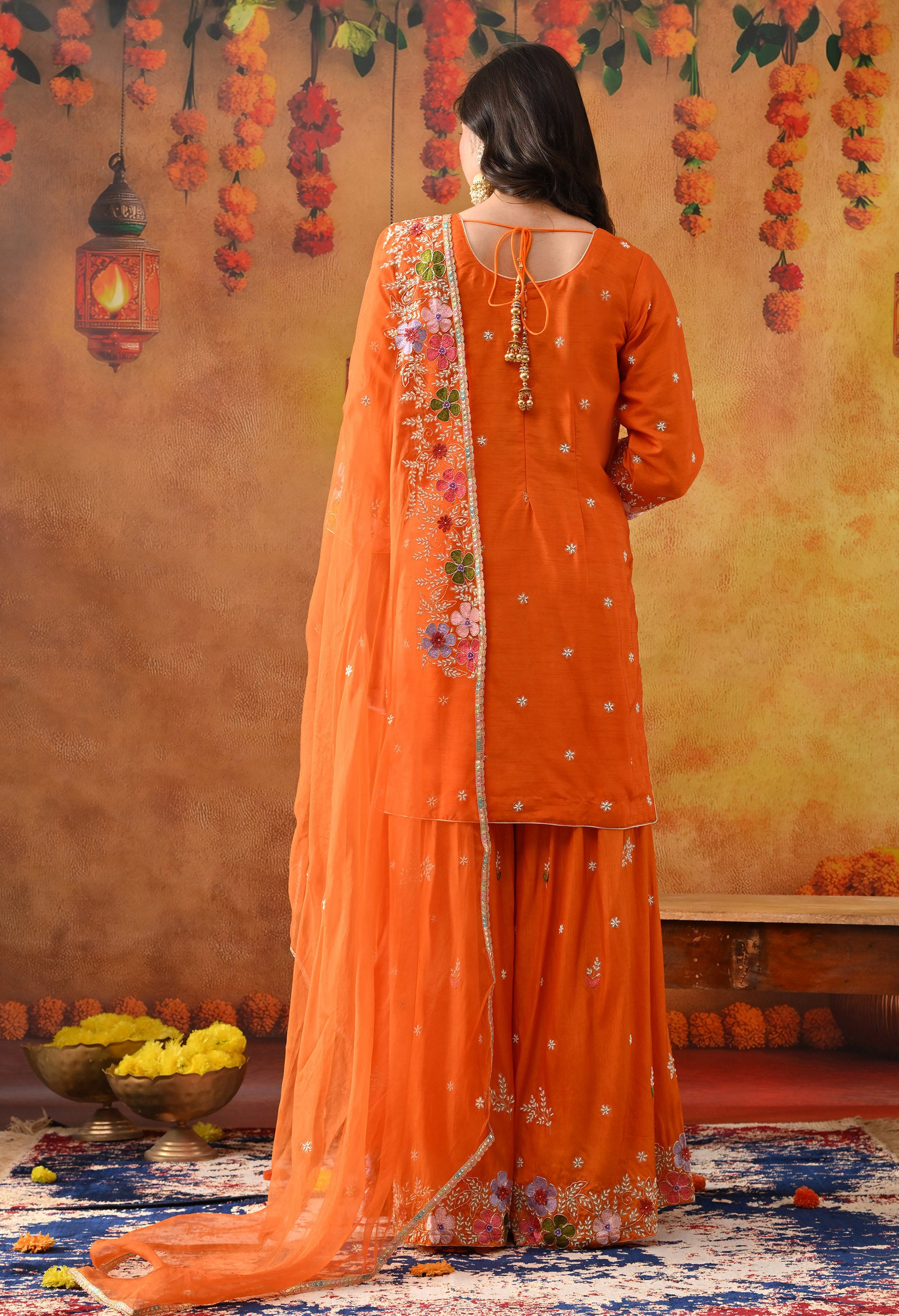 Orange Silk Gharara Set