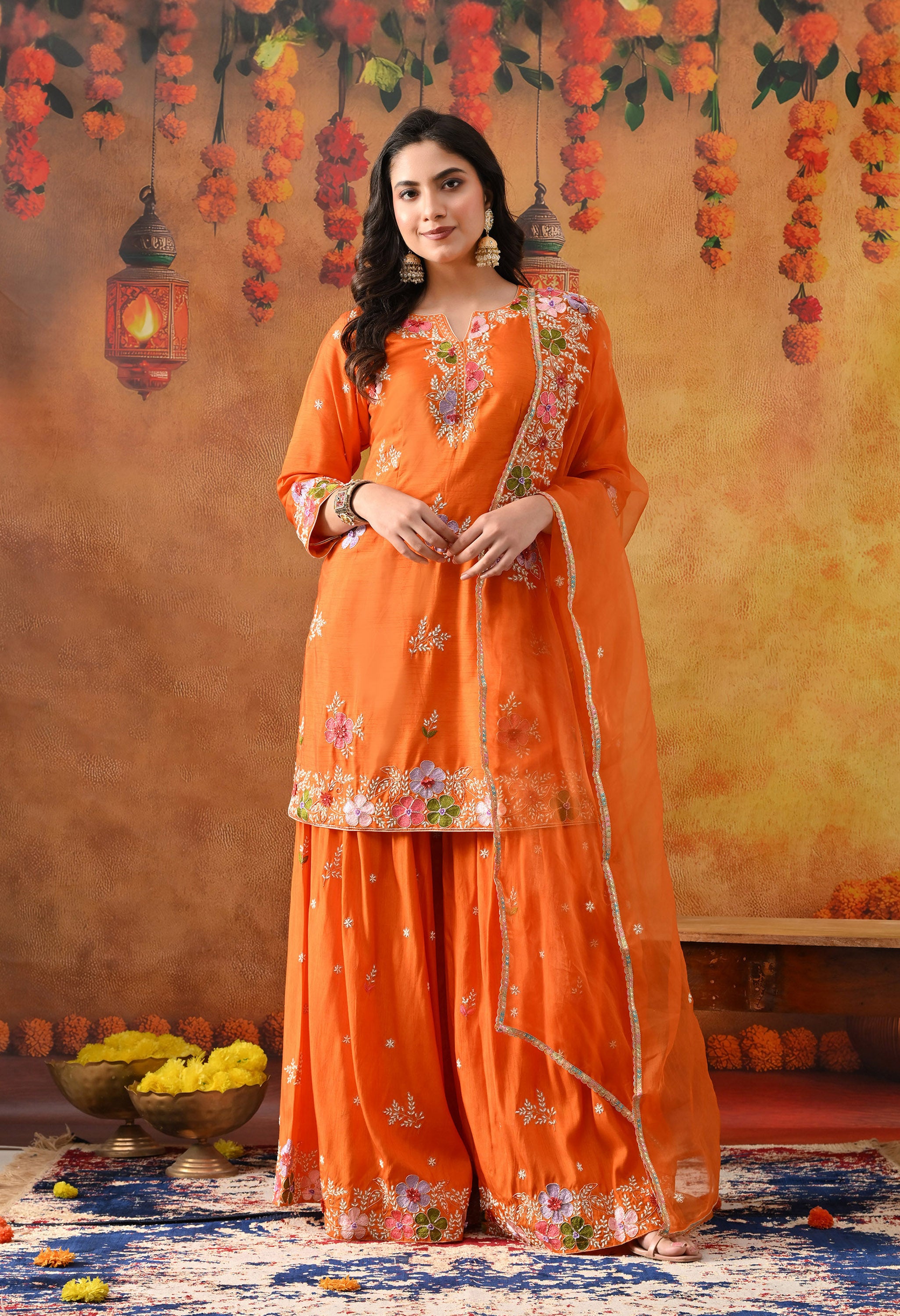 Orange Silk Gharara Set