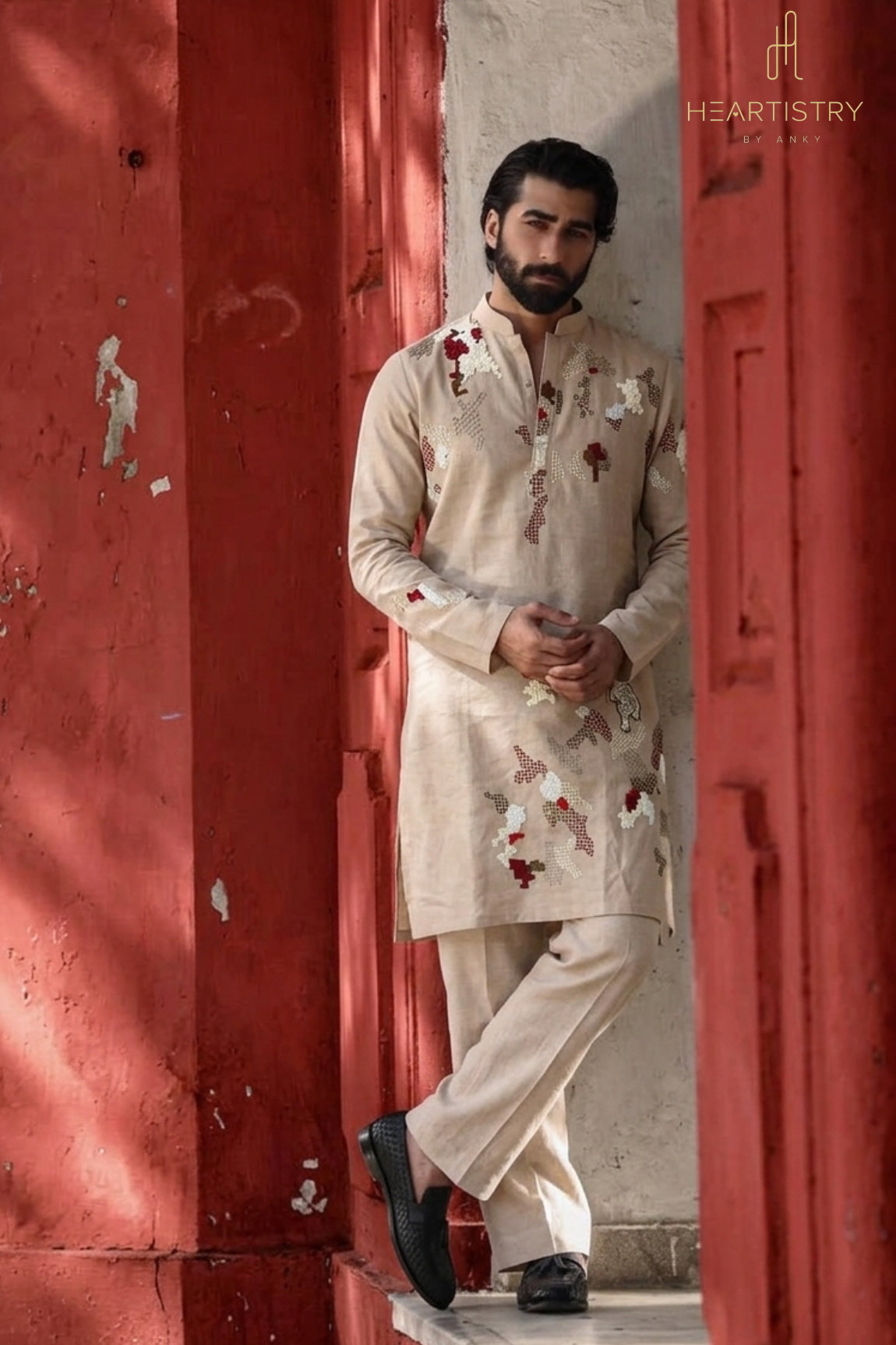 Sand Beige Pixelated Patchwork Kurta