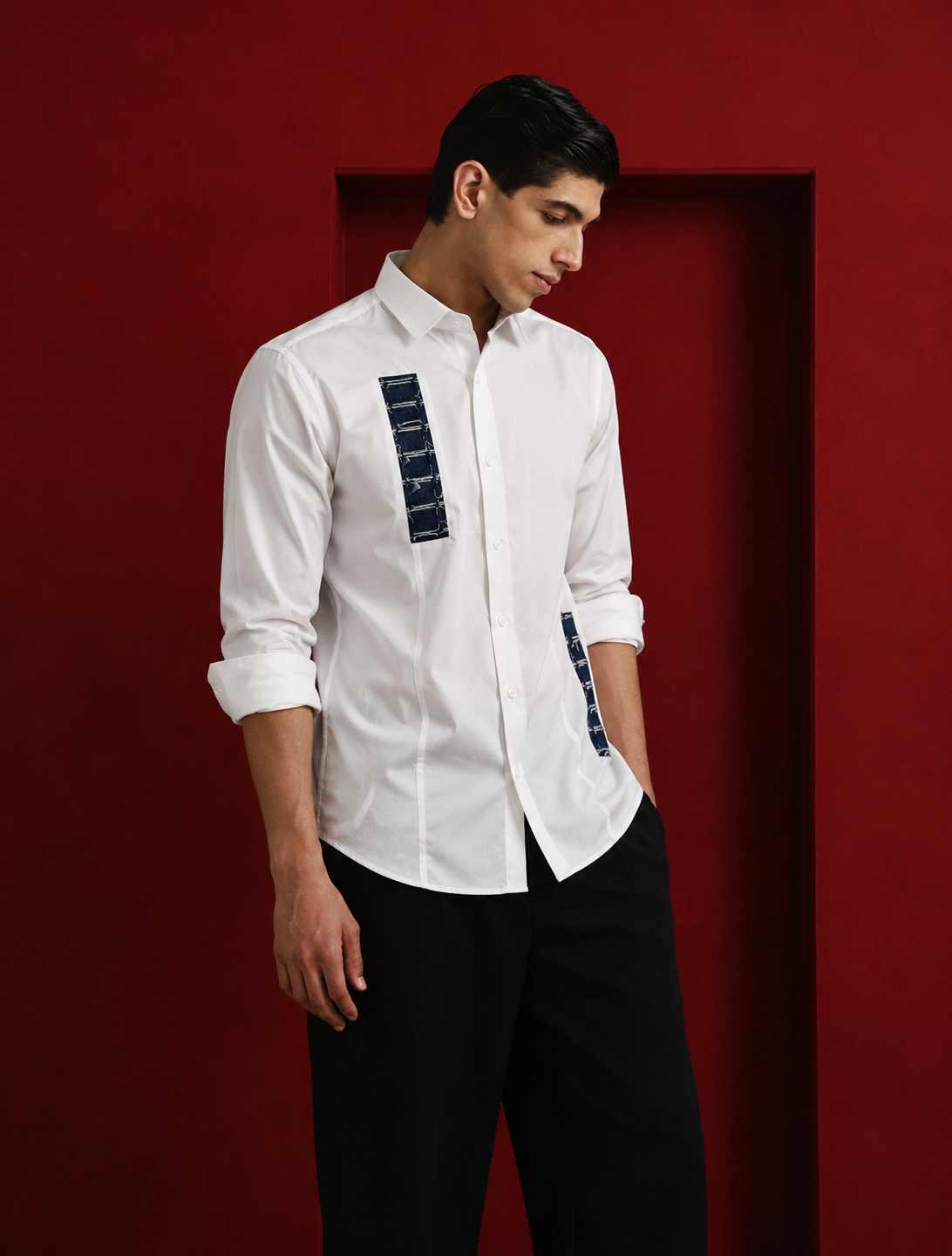 Indigo Patchwork White Shirt