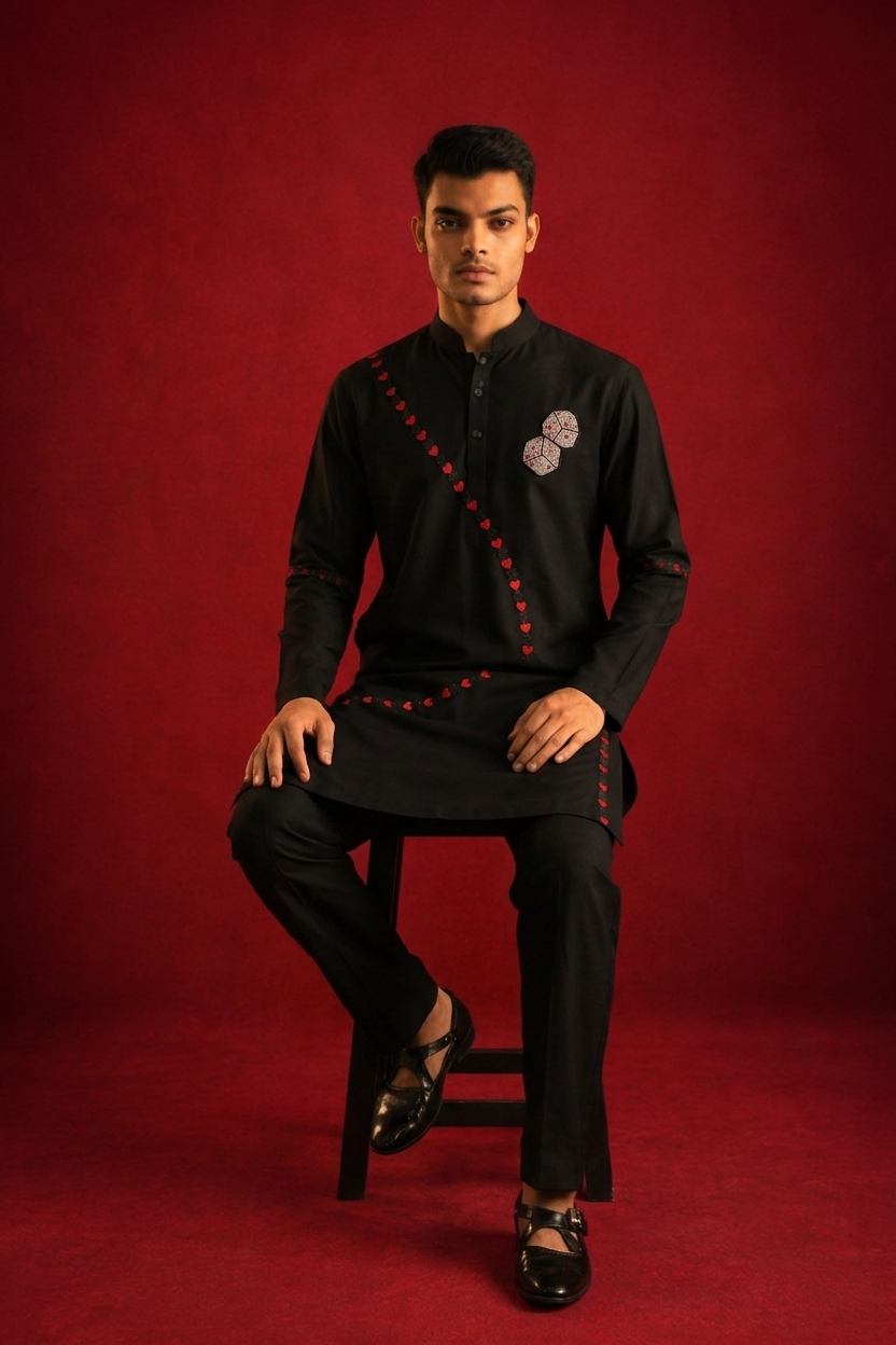 Jet Black Heart-Trail & Dice Kurta