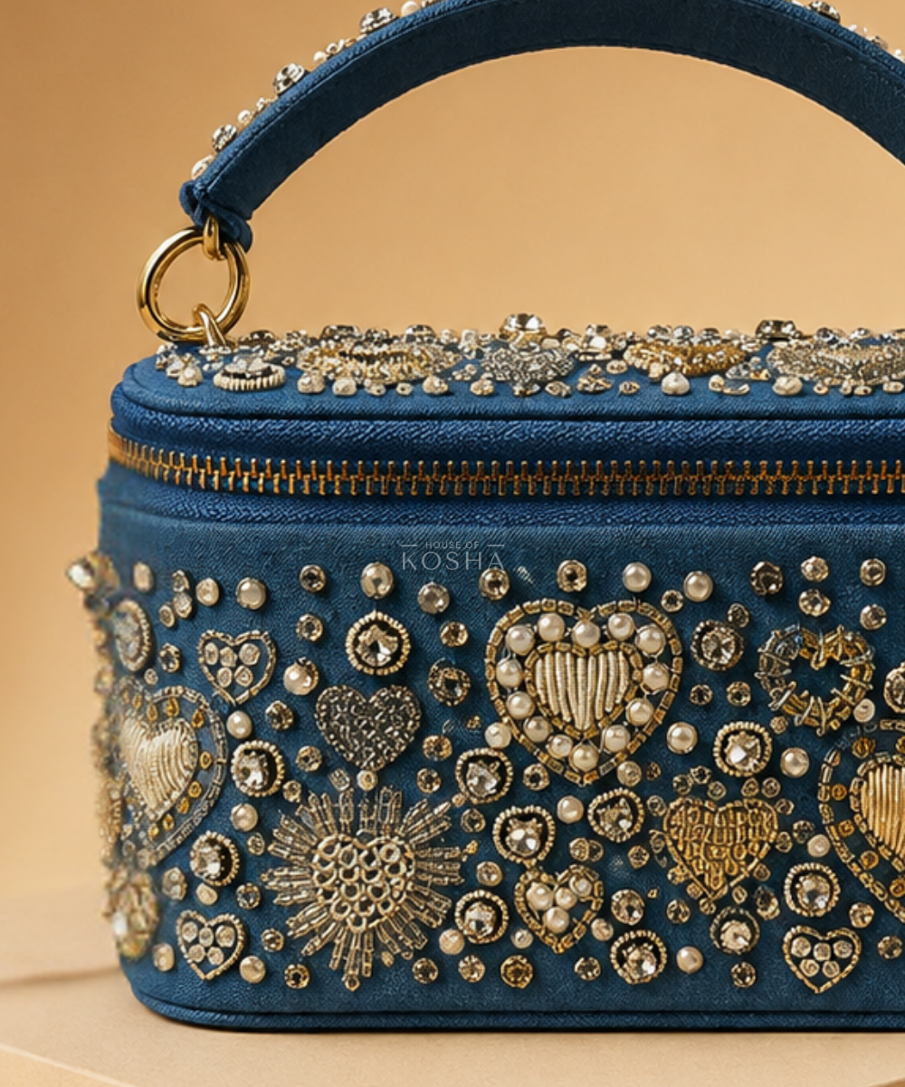 Alizeh Gold & Silver Denim Embroidered Vanity Bag