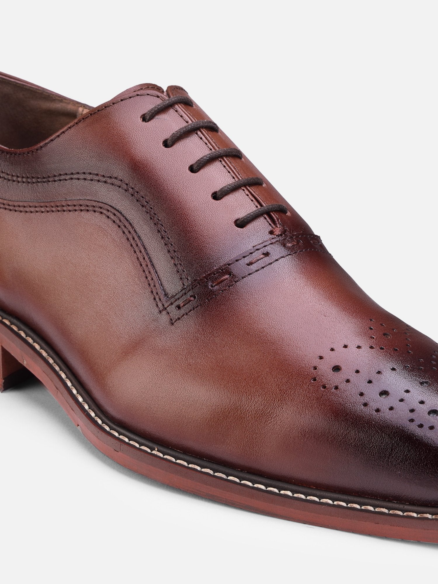 Hats Off Accessories Cognac Leather Brown Oxford Shoes For Men With Brogue Detailing