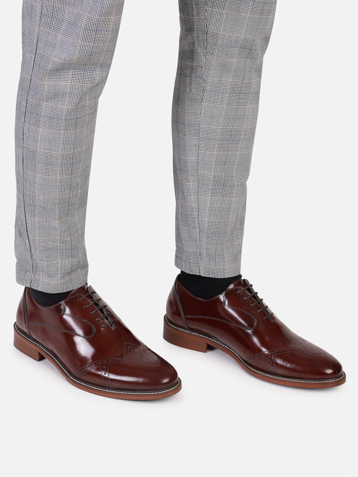 Hats Off Accessories Luxe Patent Leather Burgundy Oxfords With Brogue Detailing