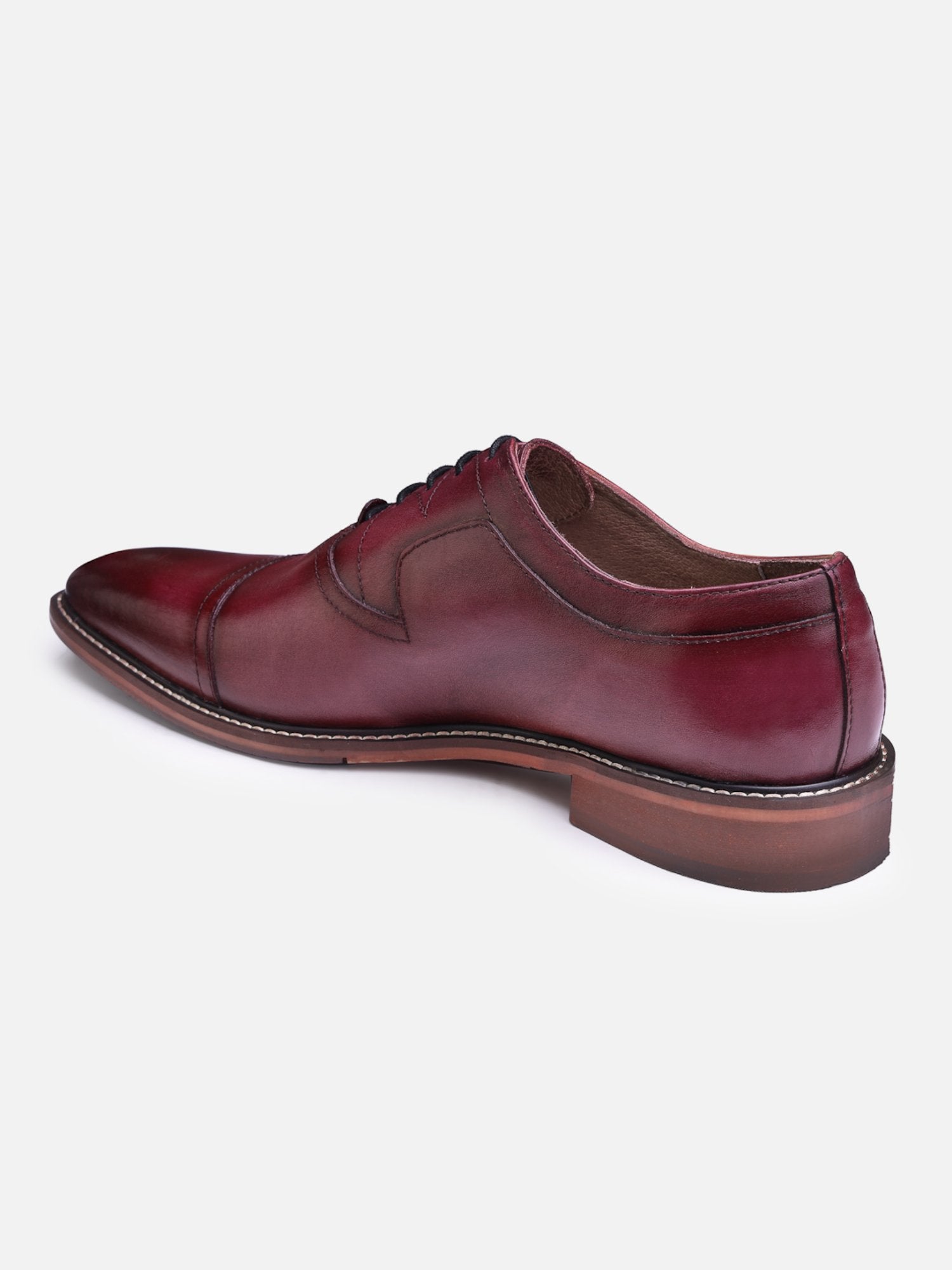 Hats Off Accessories Luxe Genuine Leather Burgundy Oxford Shoes With Stitch Detailing