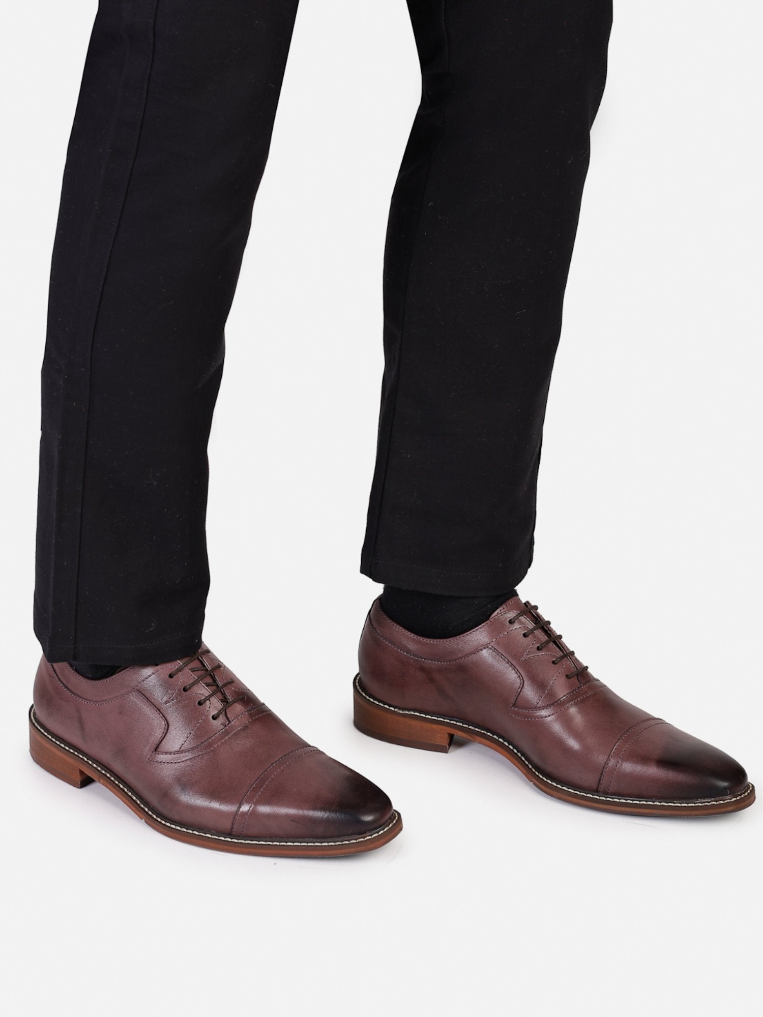 Hats Off Accessories Luxe Genuine Leather Formal Brown Oxford Shoes With Cap Toe