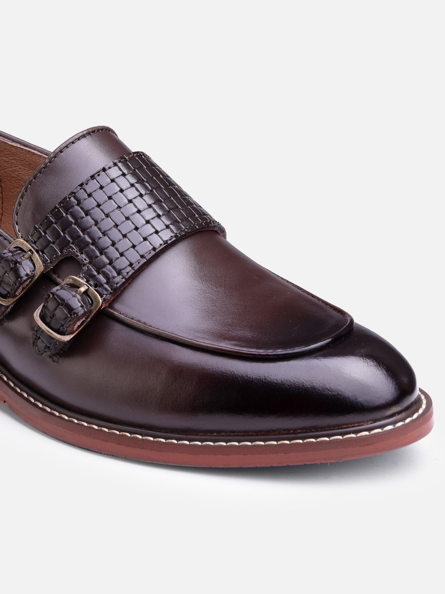 Hats Off Accessories Luxe Genuine Leather Double Monk Dark Brown Embossing Loafers Shoes For Men