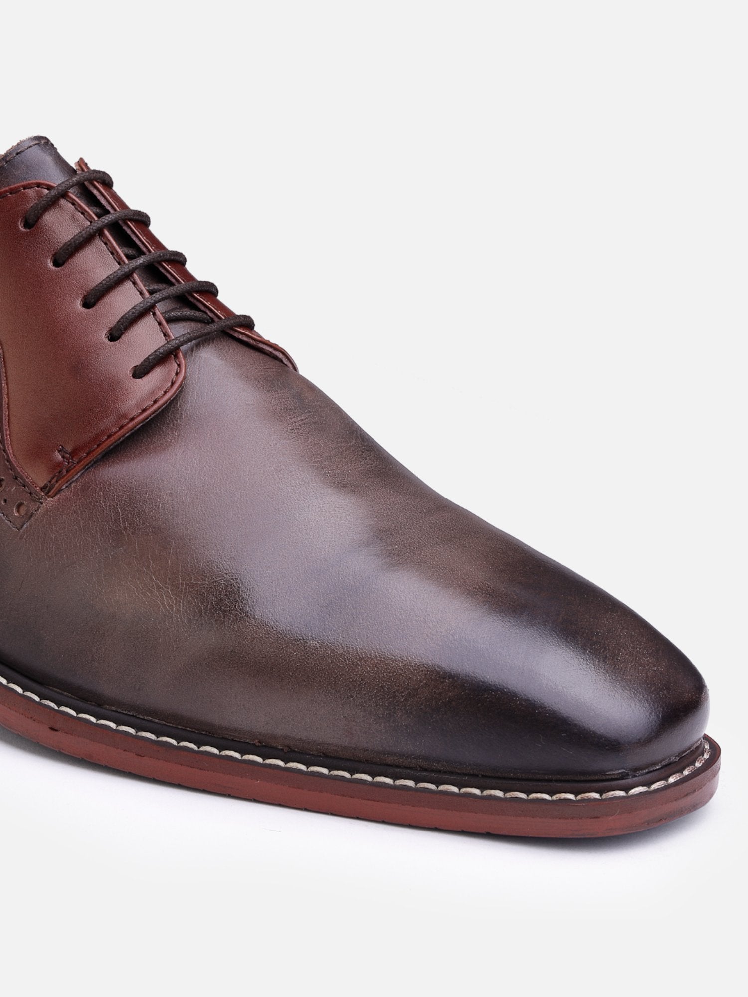 Hats Off Accessories Luxe Handfinished Olive Green And Brown Genuine Leather Derby Shoes For Men