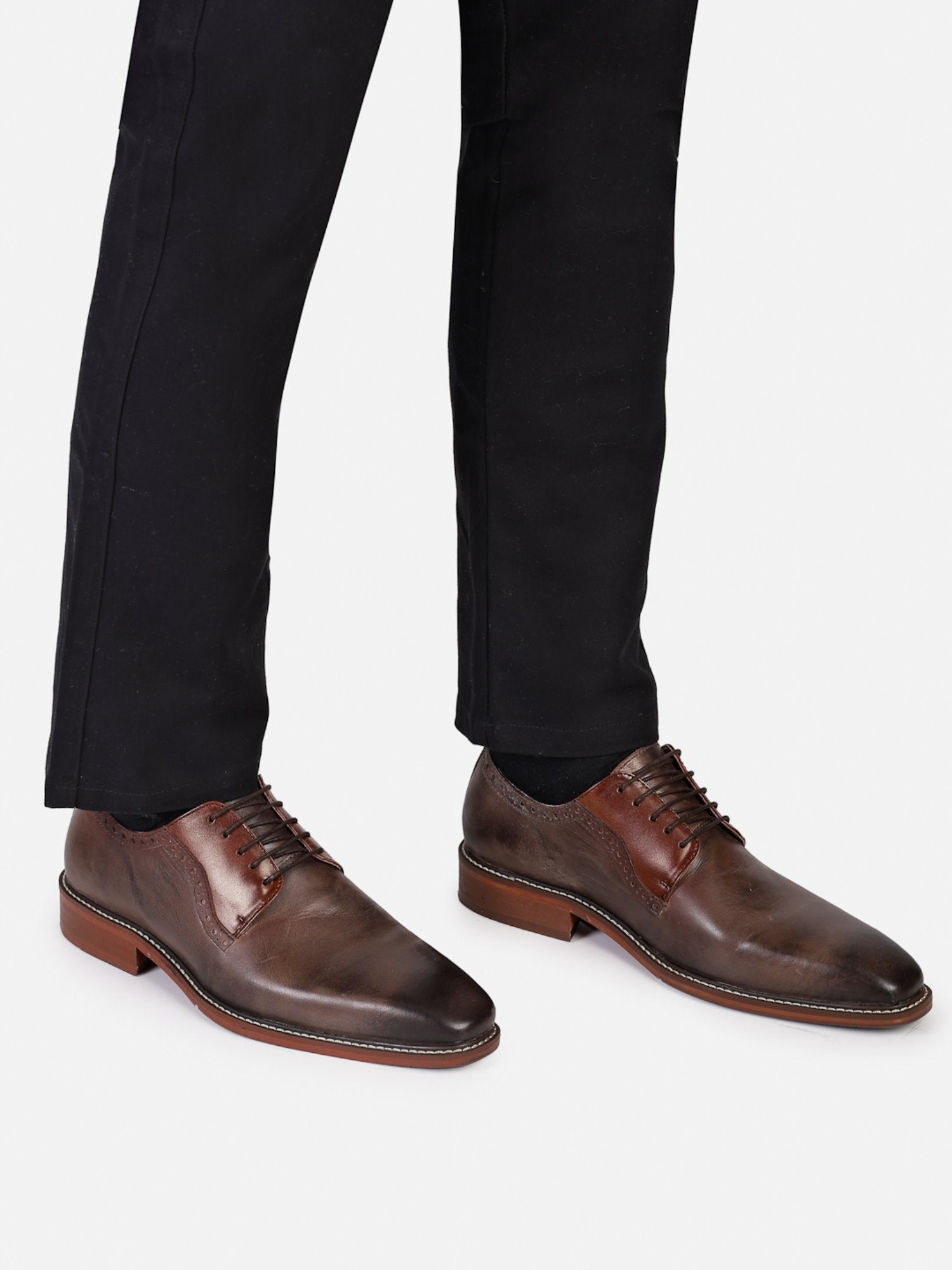 Hats Off Accessories Luxe Handfinished Olive Green And Brown Genuine Leather Derby Shoes For Men