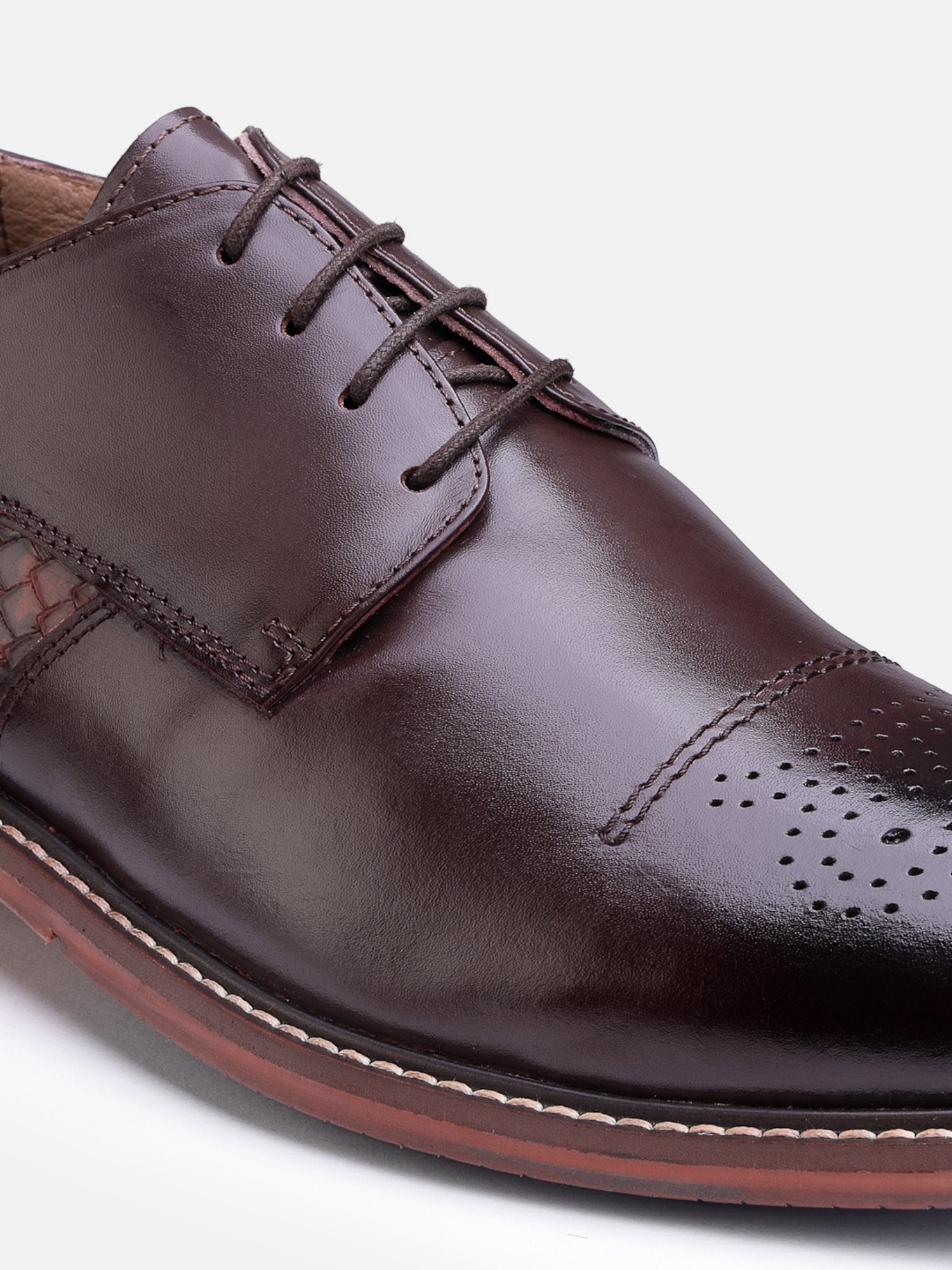 Hats Off Accessories Luxe Genuine Leather With Embossing Derby Brown Shoes For Men