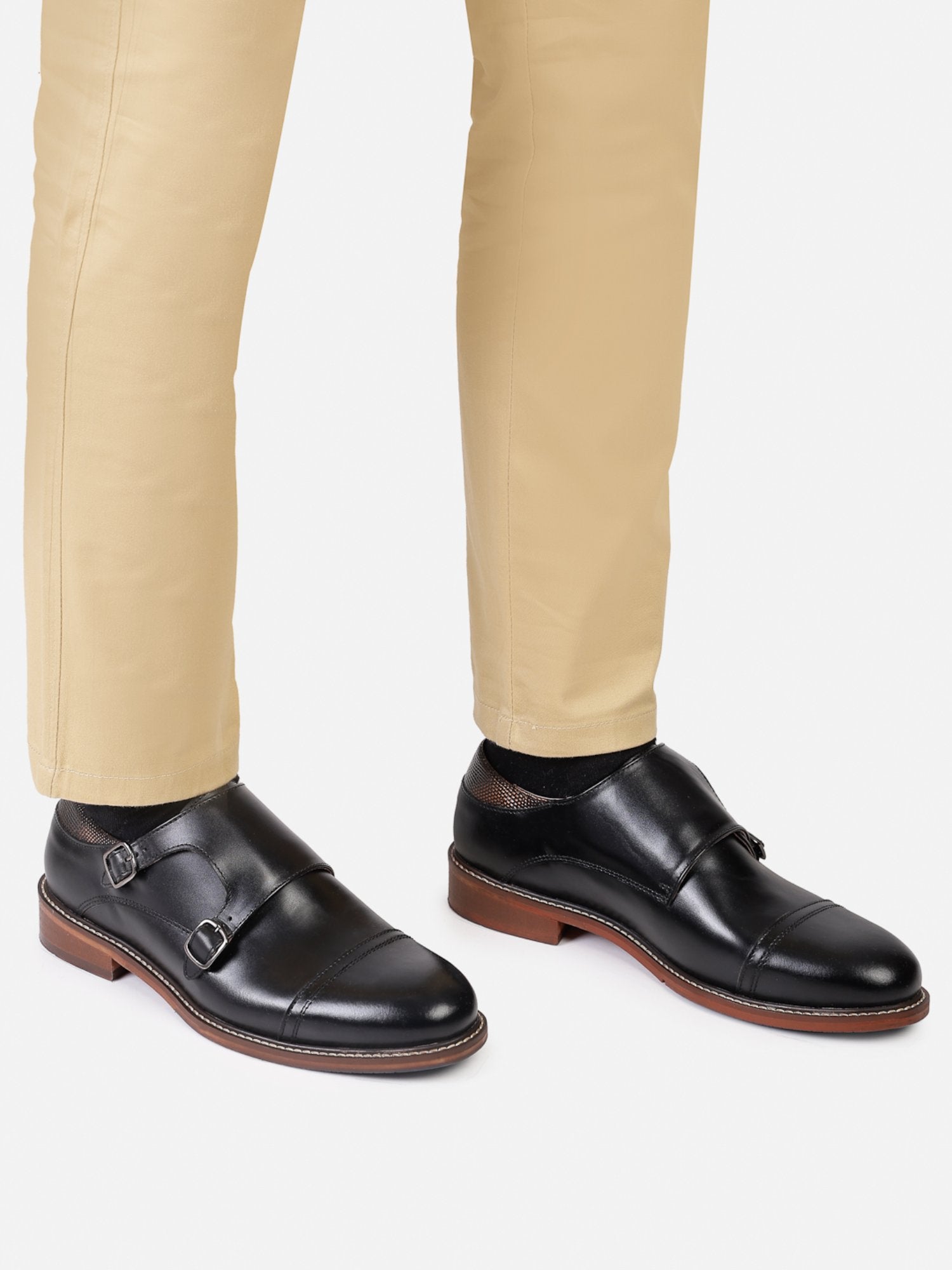 Hats Off Accessories Luxe Genuine Leather Black Double Monk Shoes For Men