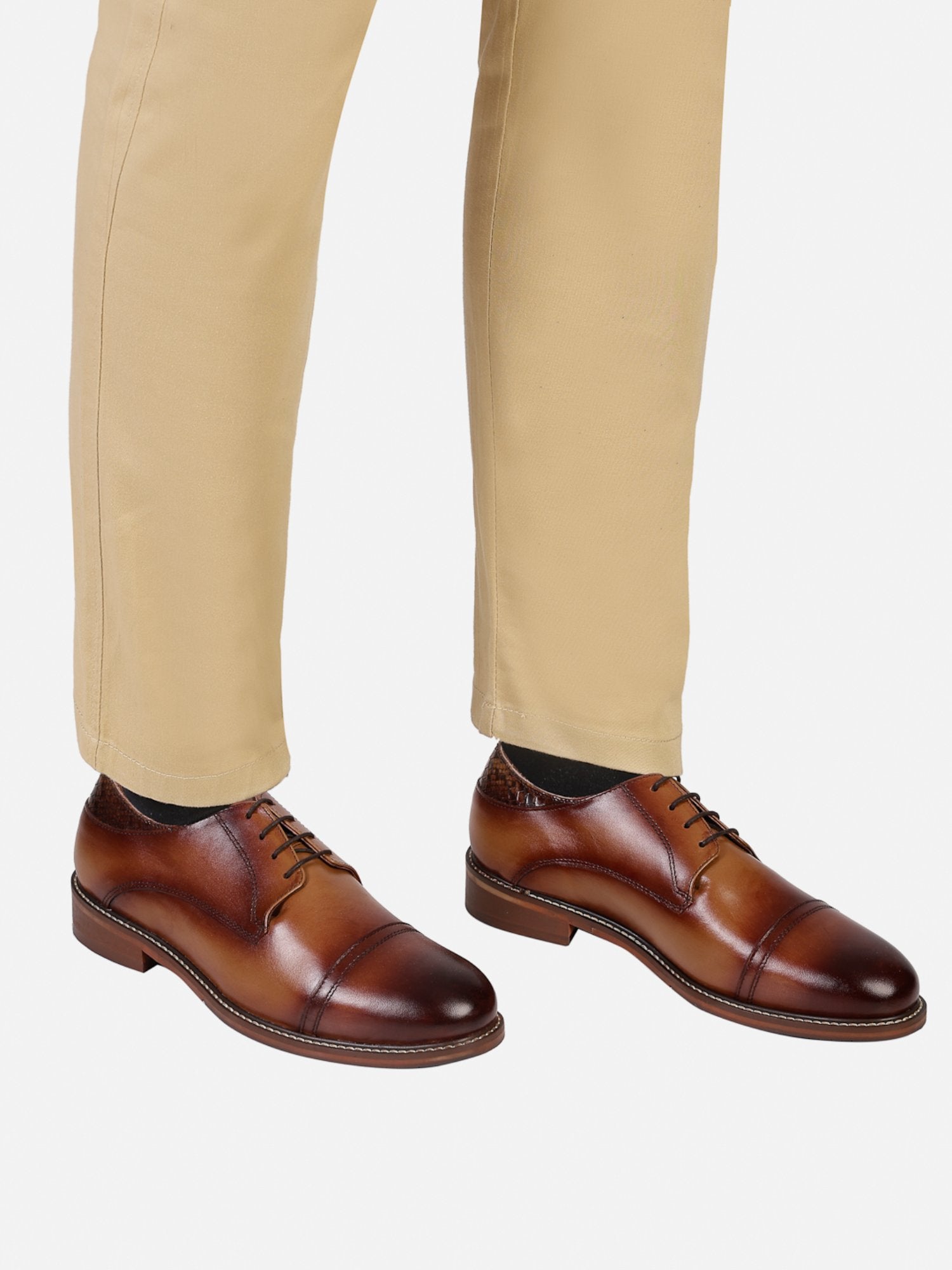 Hats Off Accessories Luxe Handfinished Cognac Genuine Leather Tan Derby Shoes For Men