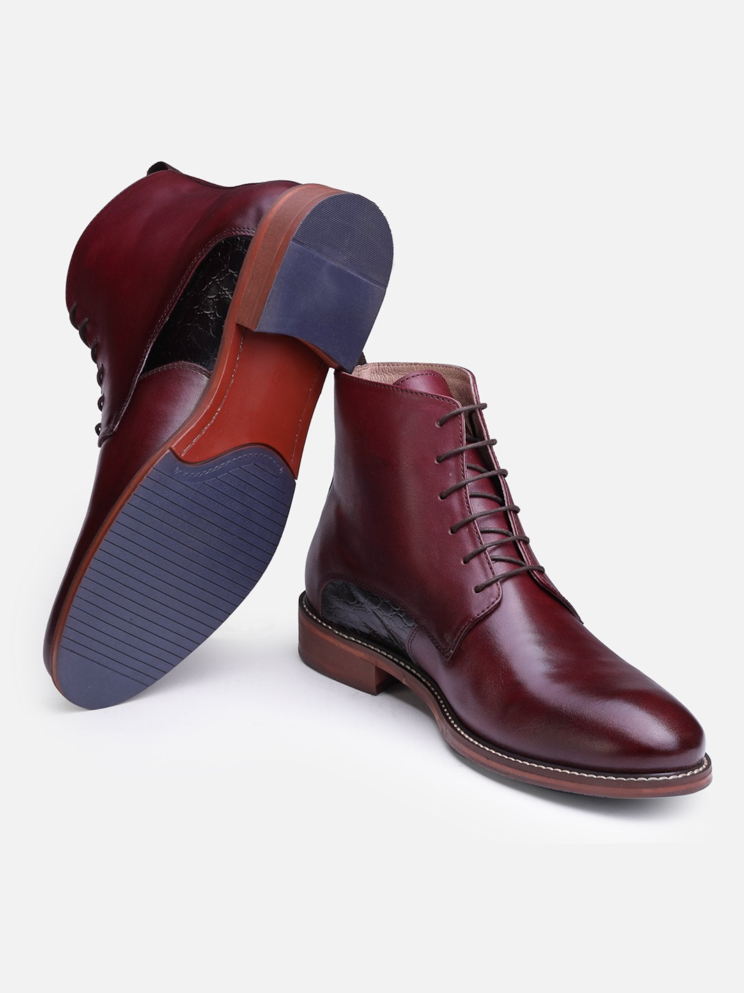 Hats Off Accessories Luxe Genuine Leather Burgundy Ankle Boot For Men With Embossing