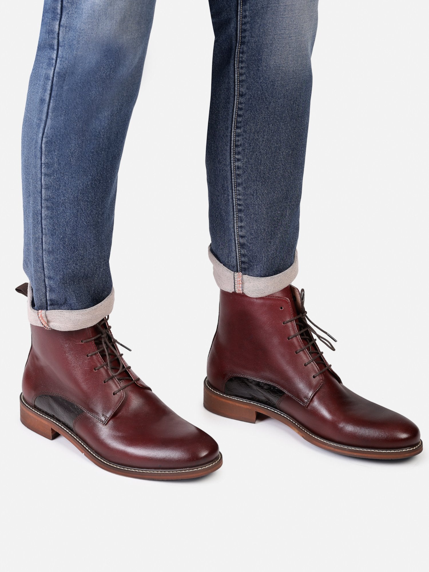 Hats Off Accessories Luxe Genuine Leather Burgundy Ankle Boot For Men With Embossing