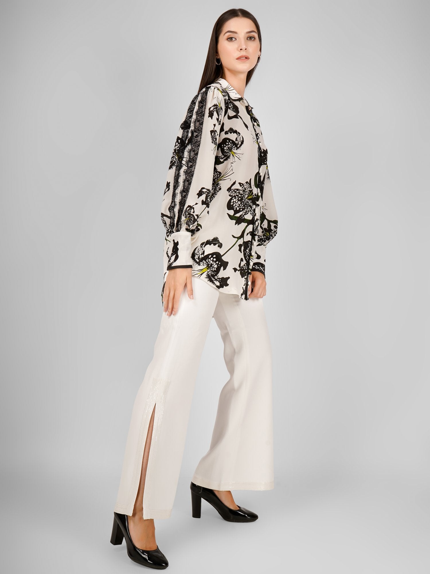 White Pure Crepe Silk Coord Set