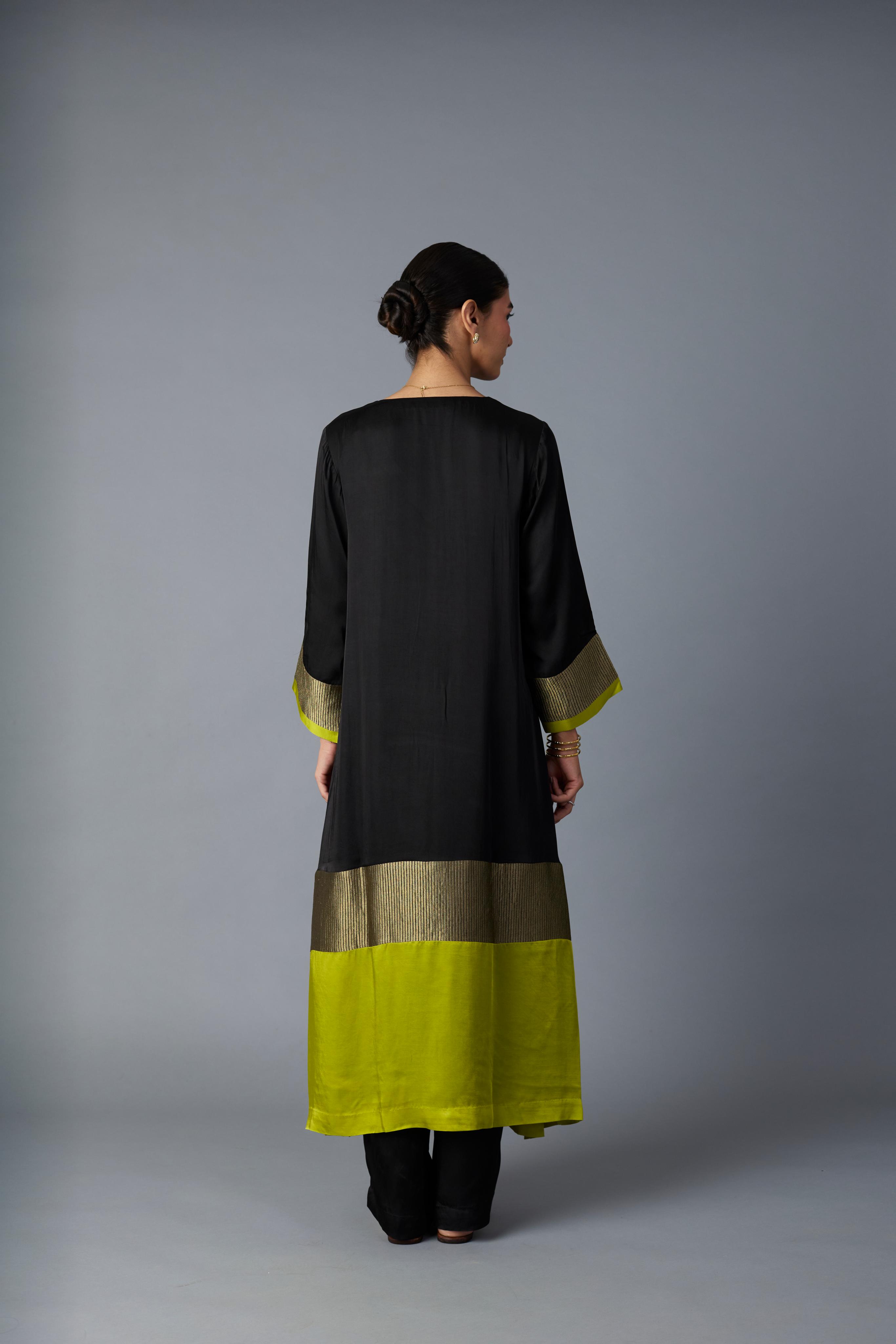 HEENA KAFTAN -BLACK & LIME GREEN (SET OF TWO)