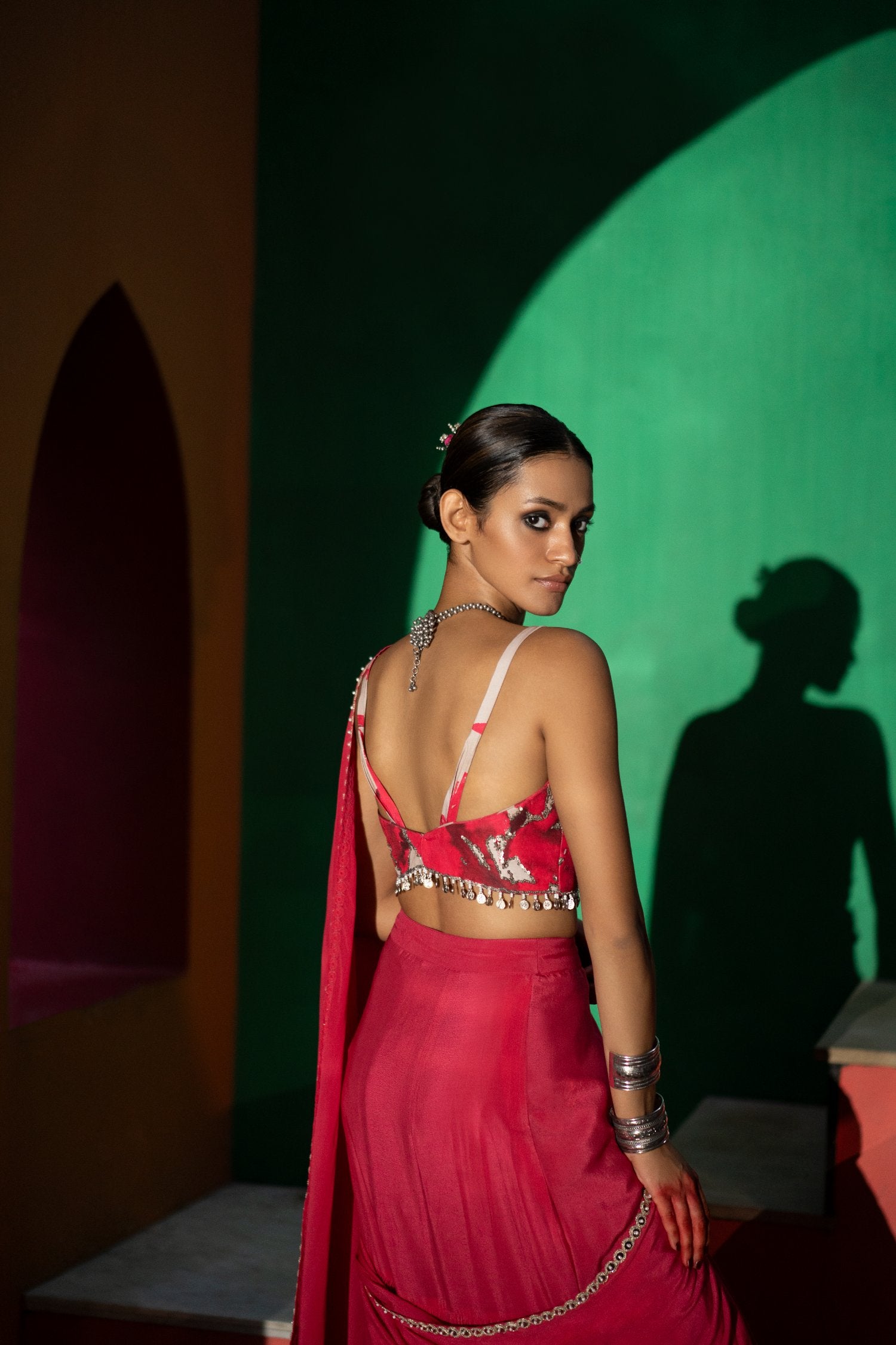 Amara Fuchsia Pleated Saree Set