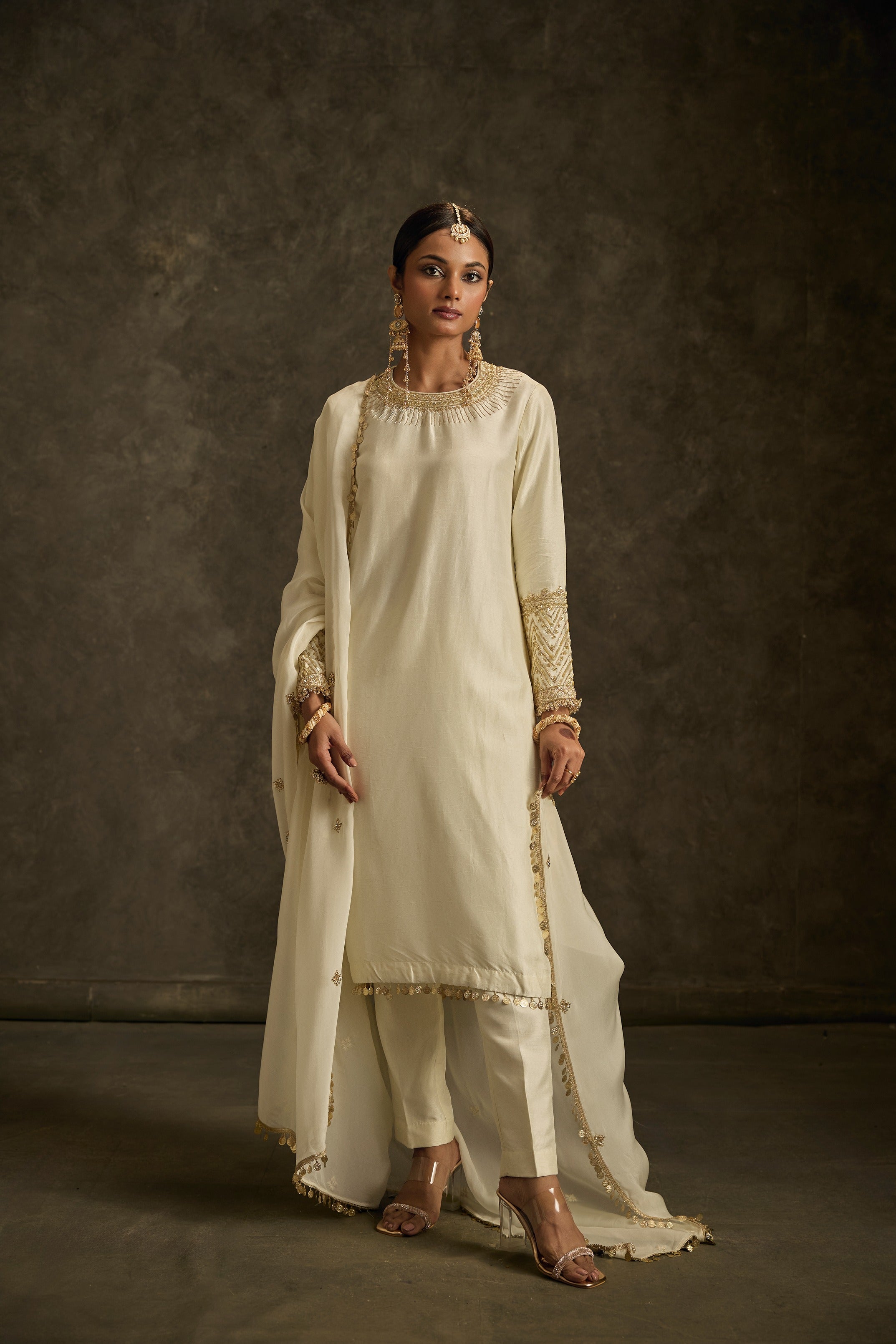 Gulnaar -Ivory Hand Embriodered kurta Set