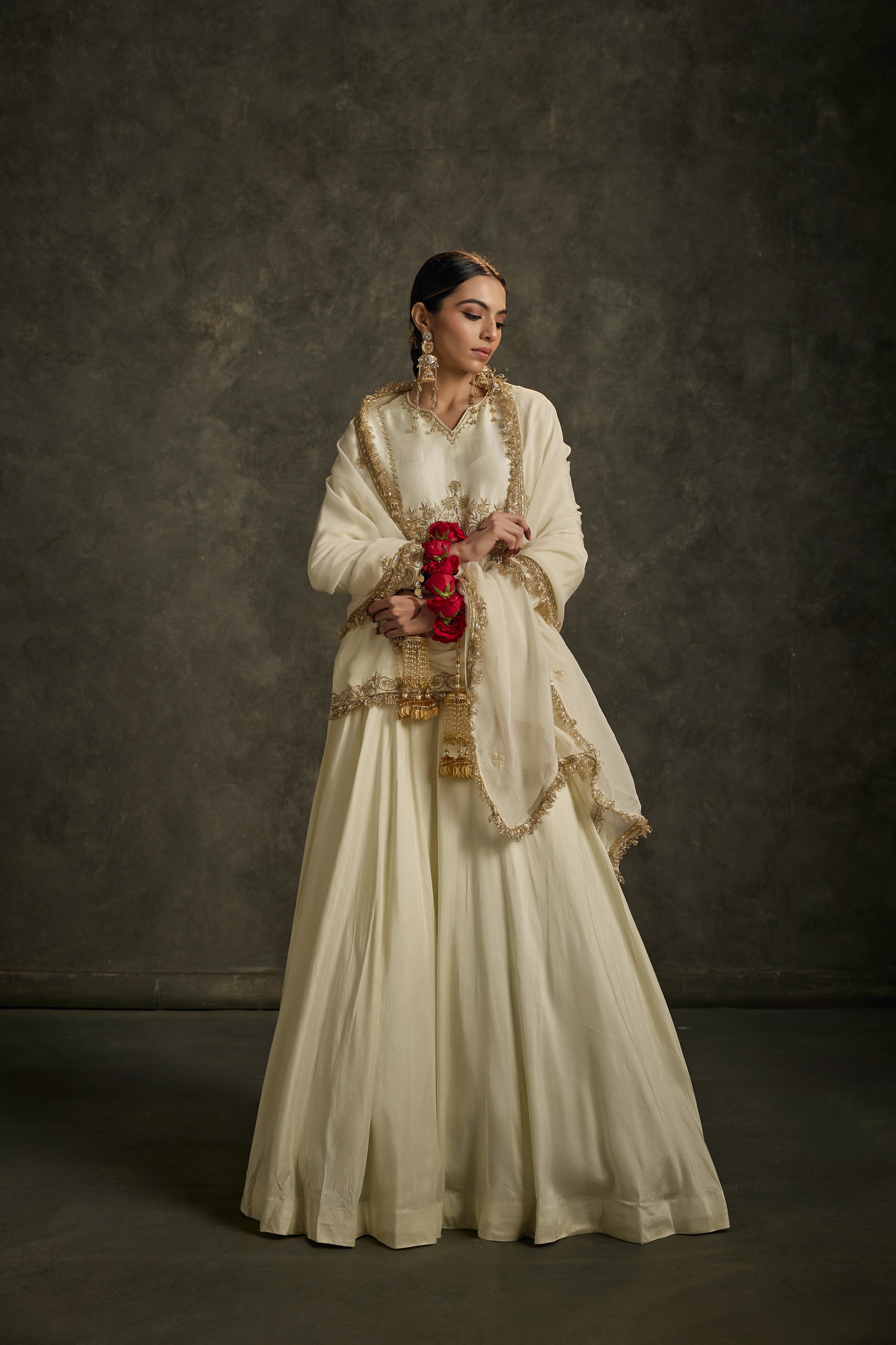 Heeriya -Ivory Hand Embriodered Kurta-Lehenga -Dupatta Set