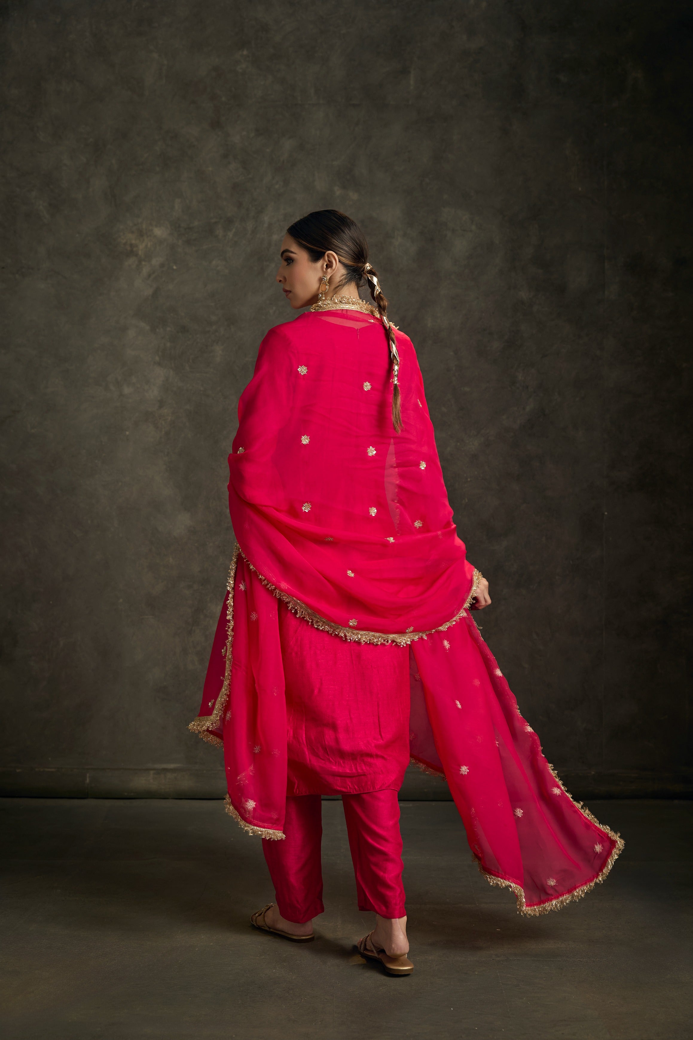Noorika -Hot Pink Zardozi Kurta Salwaar Dupatta Set