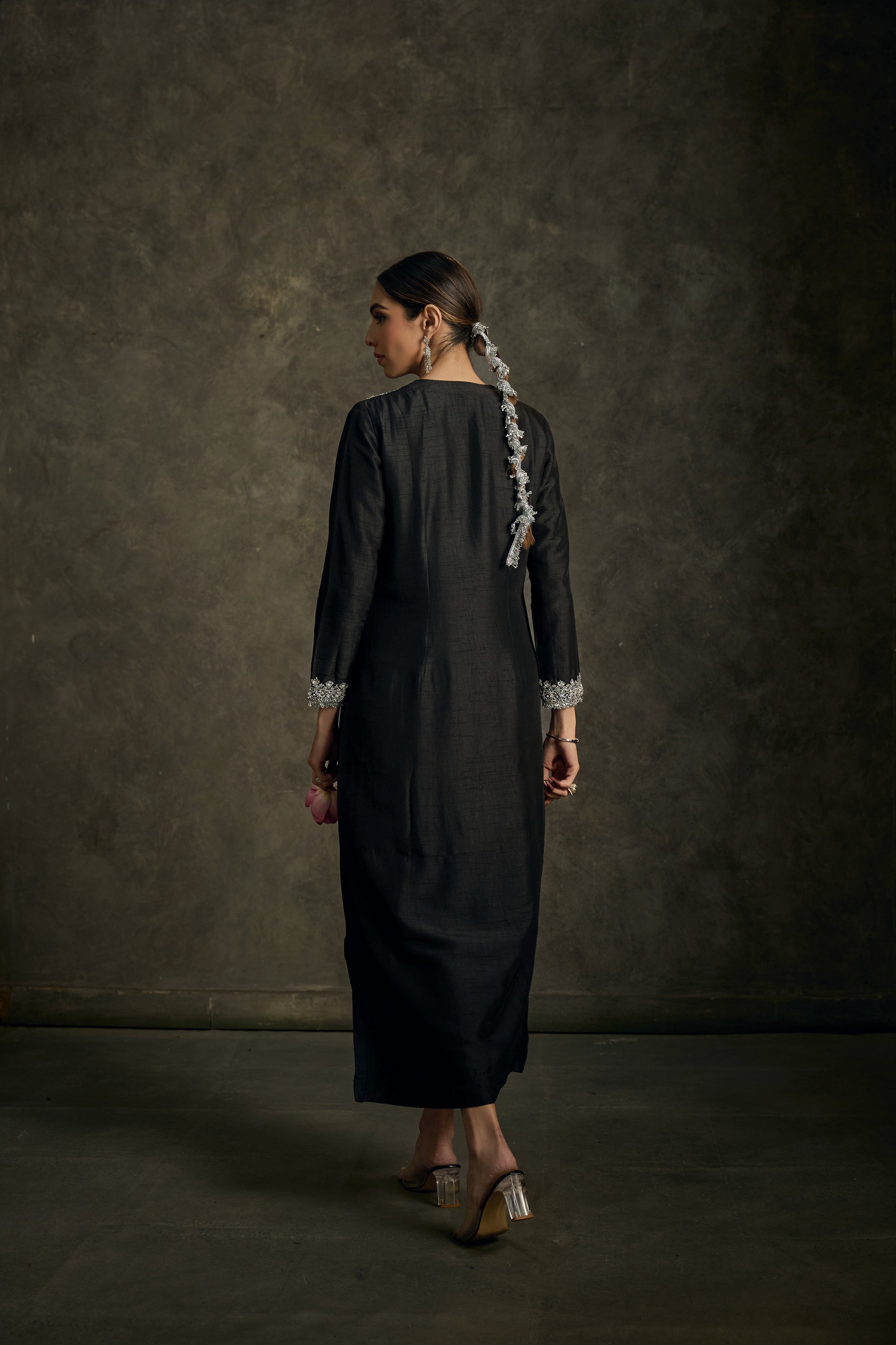Ravnoor-Black Embroidered Kurta Dress