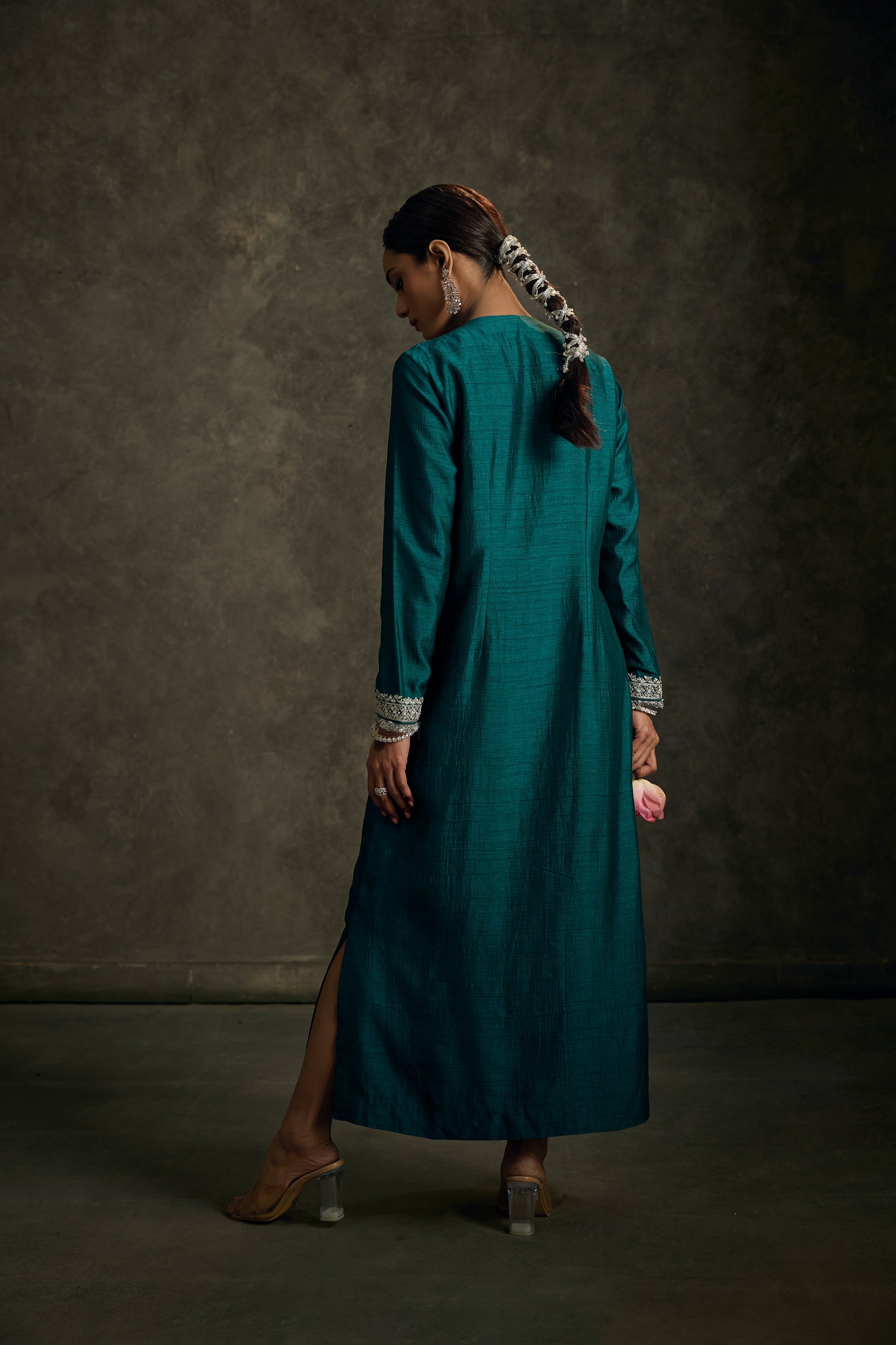 Kavira-Emerald Green Embroidered Kurta Dress
