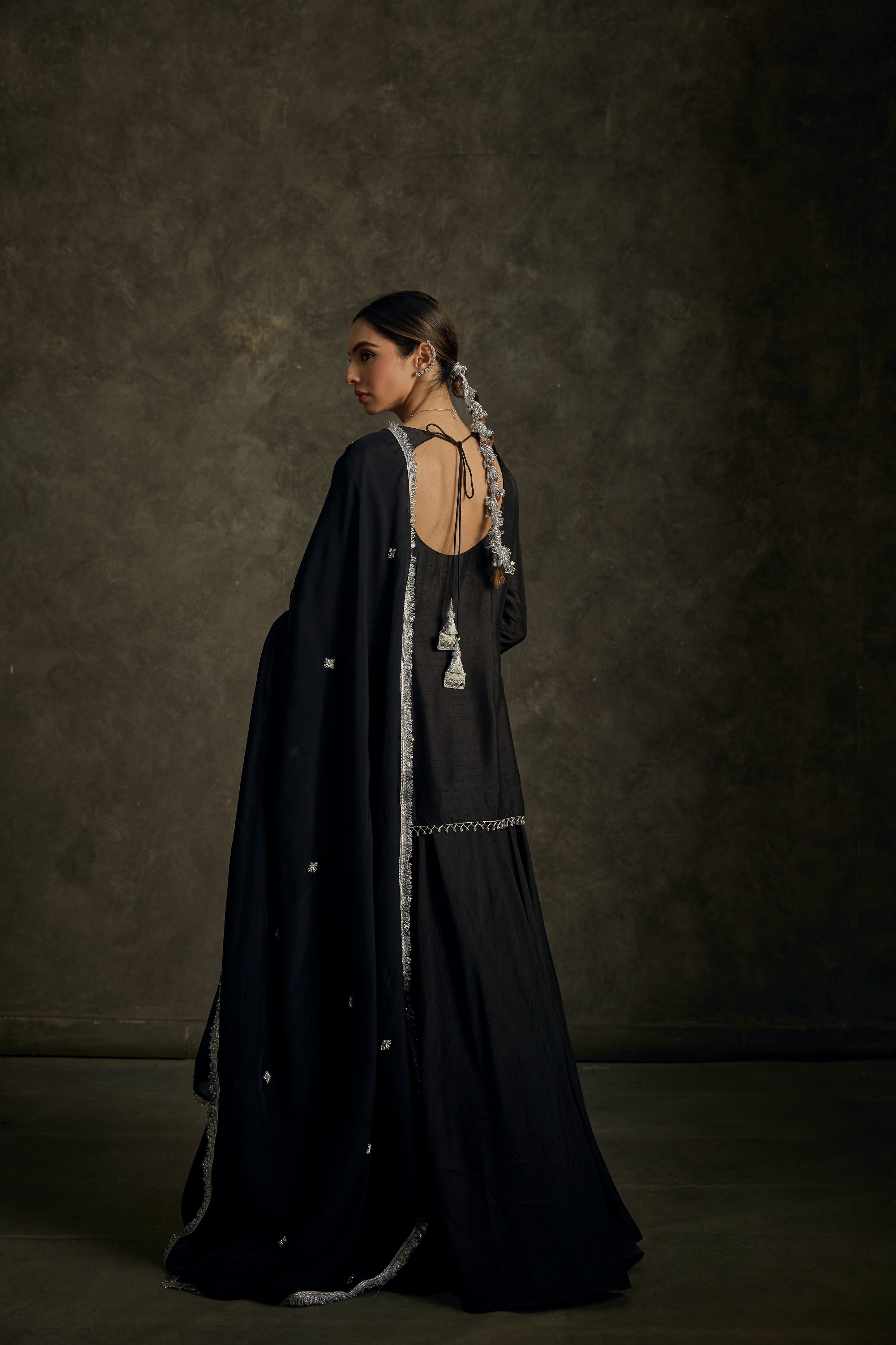 Meher -Black Hand Embroidered Kurta Lehenga Dupatta Set