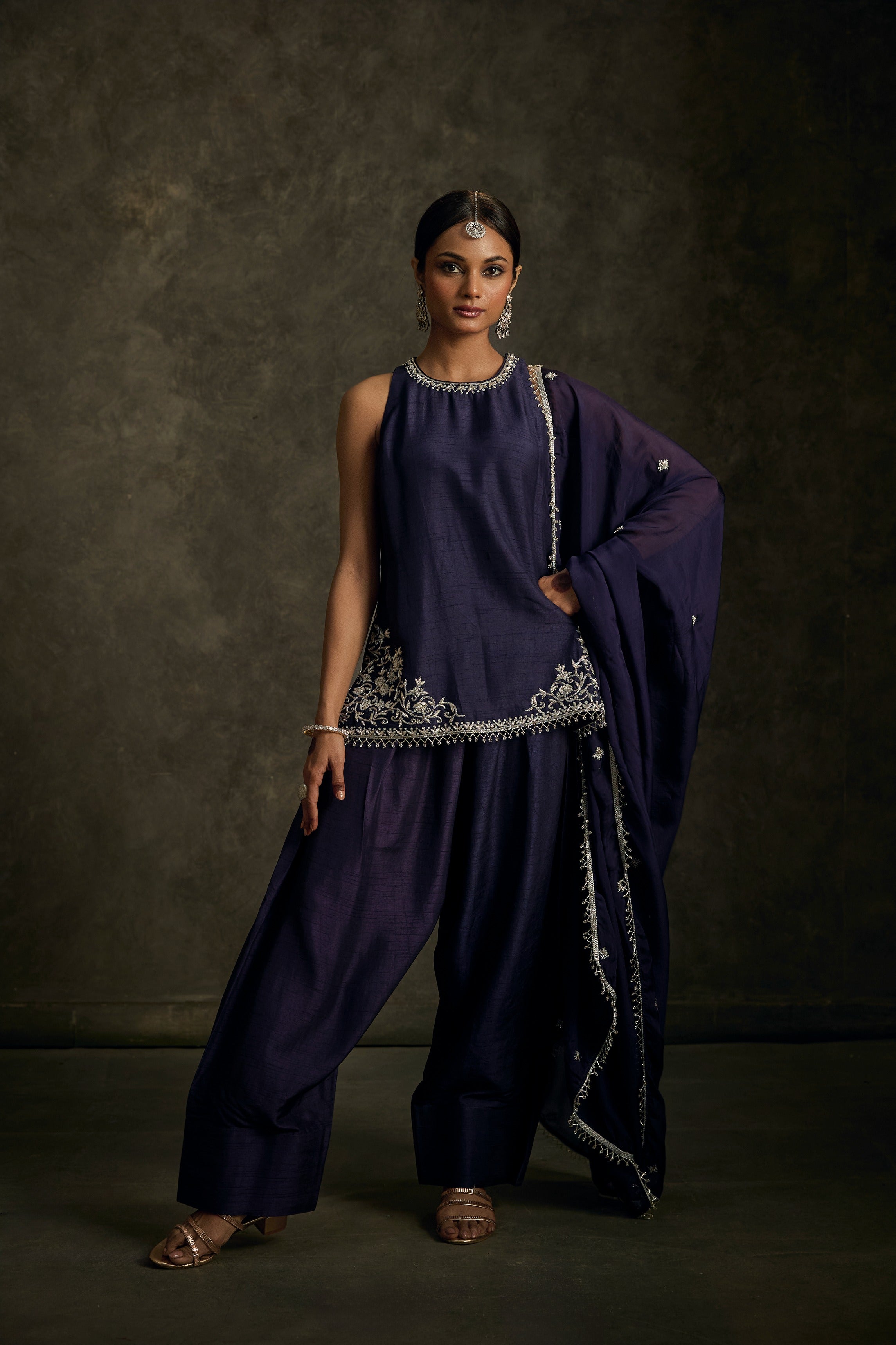 Kashish -Midnight Indigo Zardozi Kurta Salwaar Set with Embroidered Dupatta