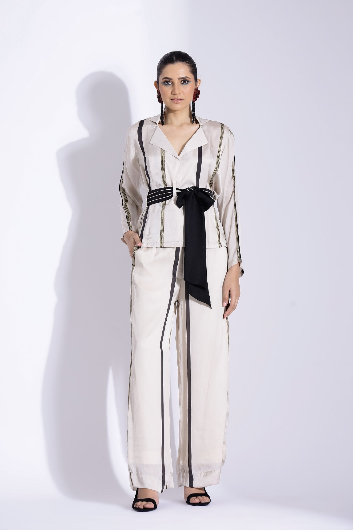 Belted Jacket And Straight Pants