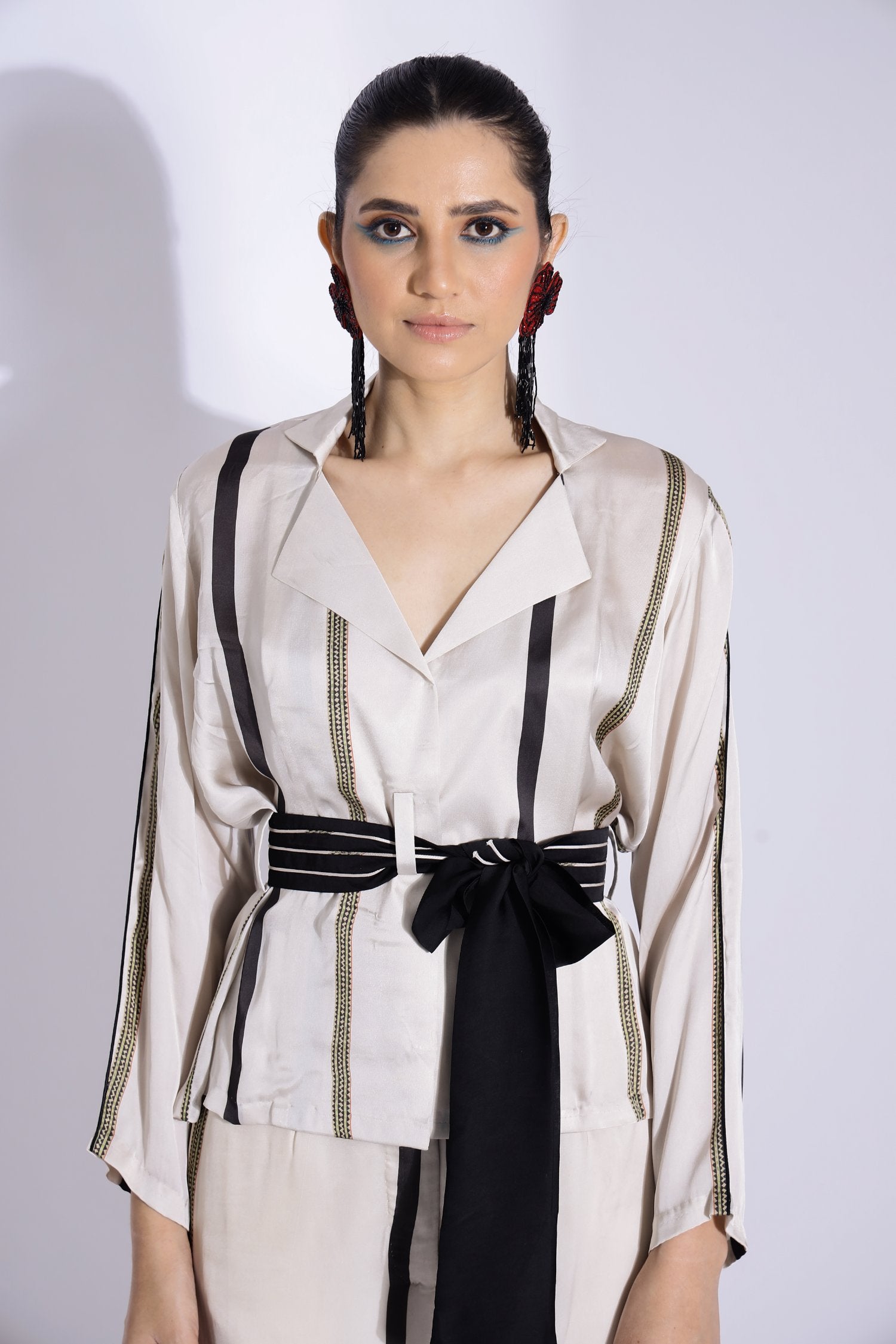 Belted Jacket And Straight Pants